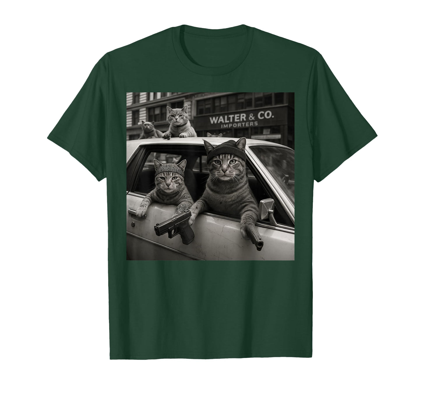 Funny Retro Gangster Cats Street Gang Tattoo Graphic T-Shirt