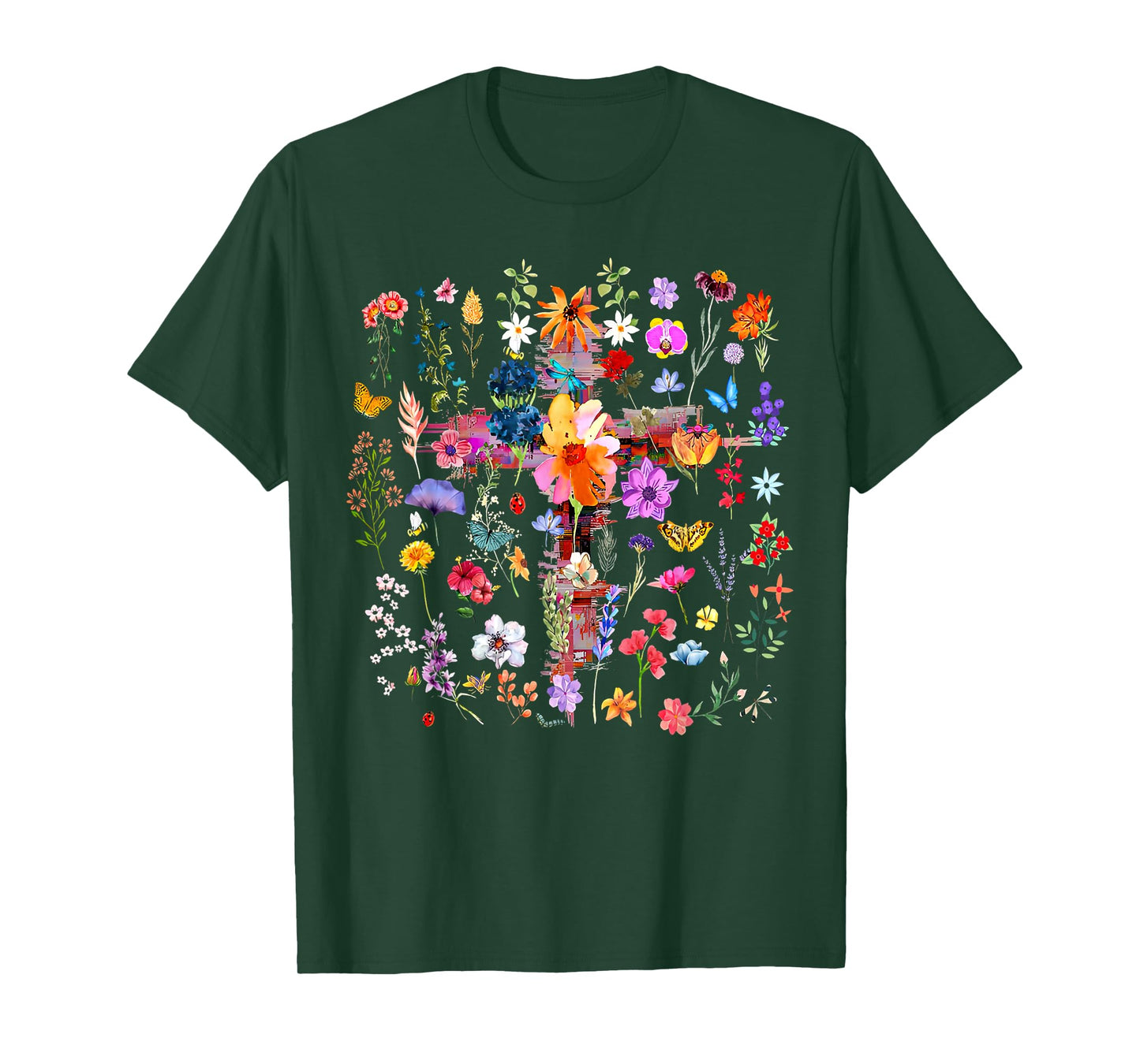 Vintage Pressed Flowers Cross Faith Jesus Garden Christian T-Shirt