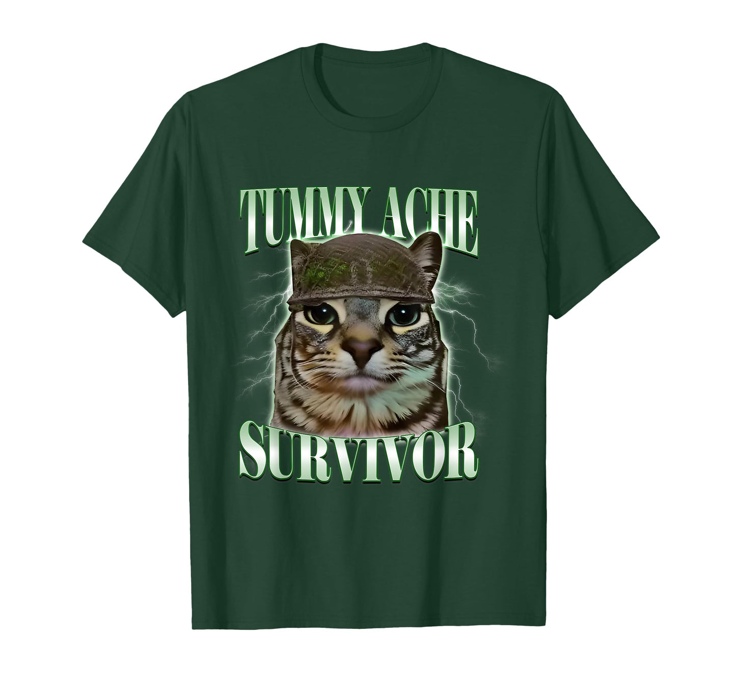 Tummy Ache Survivor Cat Meme Funny Humor Saying Cat Lovers T-Shirt