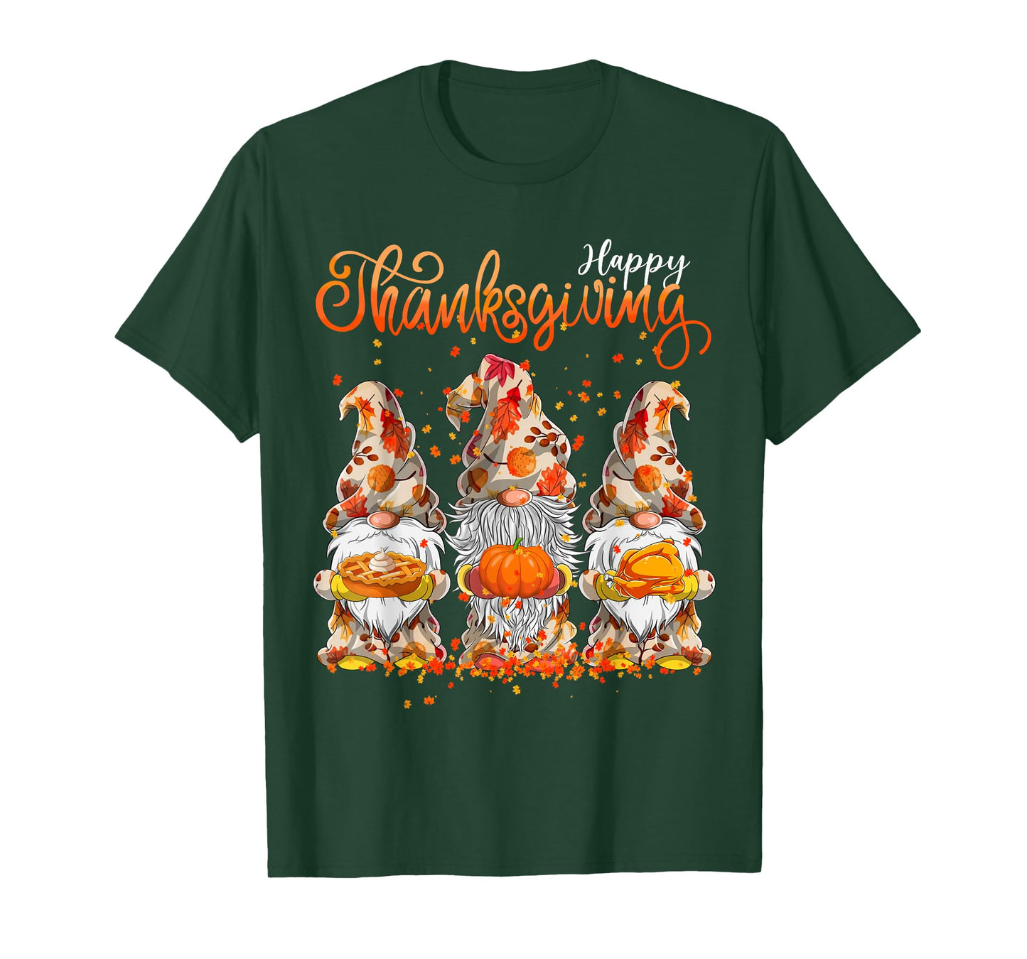 Happy Thanksgiving Gnomes Pumpkin Autumn Leaves T-Shirt