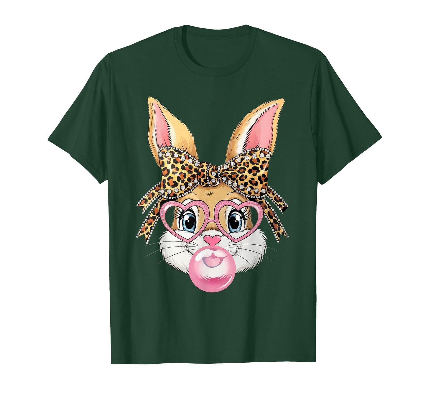 Cute Leopard Glasses Bunny Bubble Gum Shirt Happy Easter Day T-Shirt