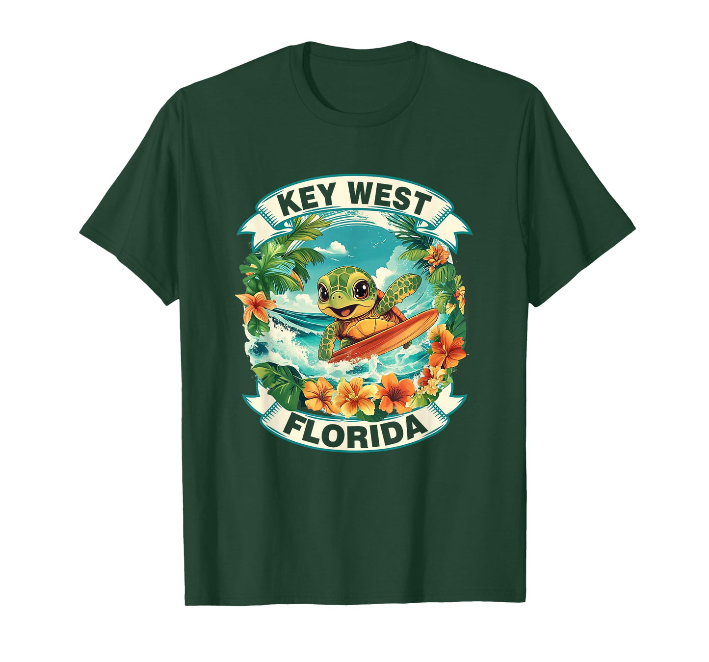 Key West Florida Cute Sea Turtle Surfing Summer Vacation T-Shirt
