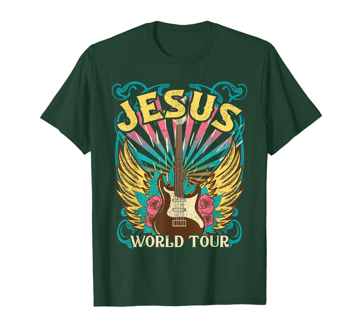 Jesus World Tour Retro 70s 80s Rock Concert Guitar Christian T-Shirt
