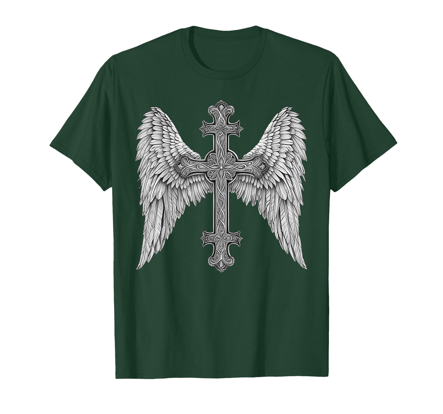 Gothic Cross and Angle Wings Graphic Punk Style Mens Womens T-Shirt