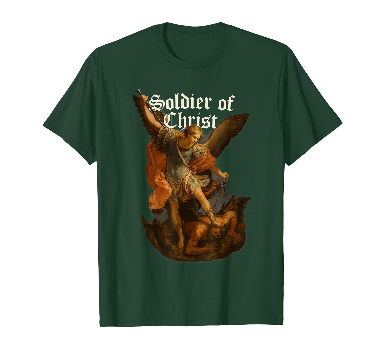 Archangel Michael Defeats Satan - Soldier of Christ T-Shirt