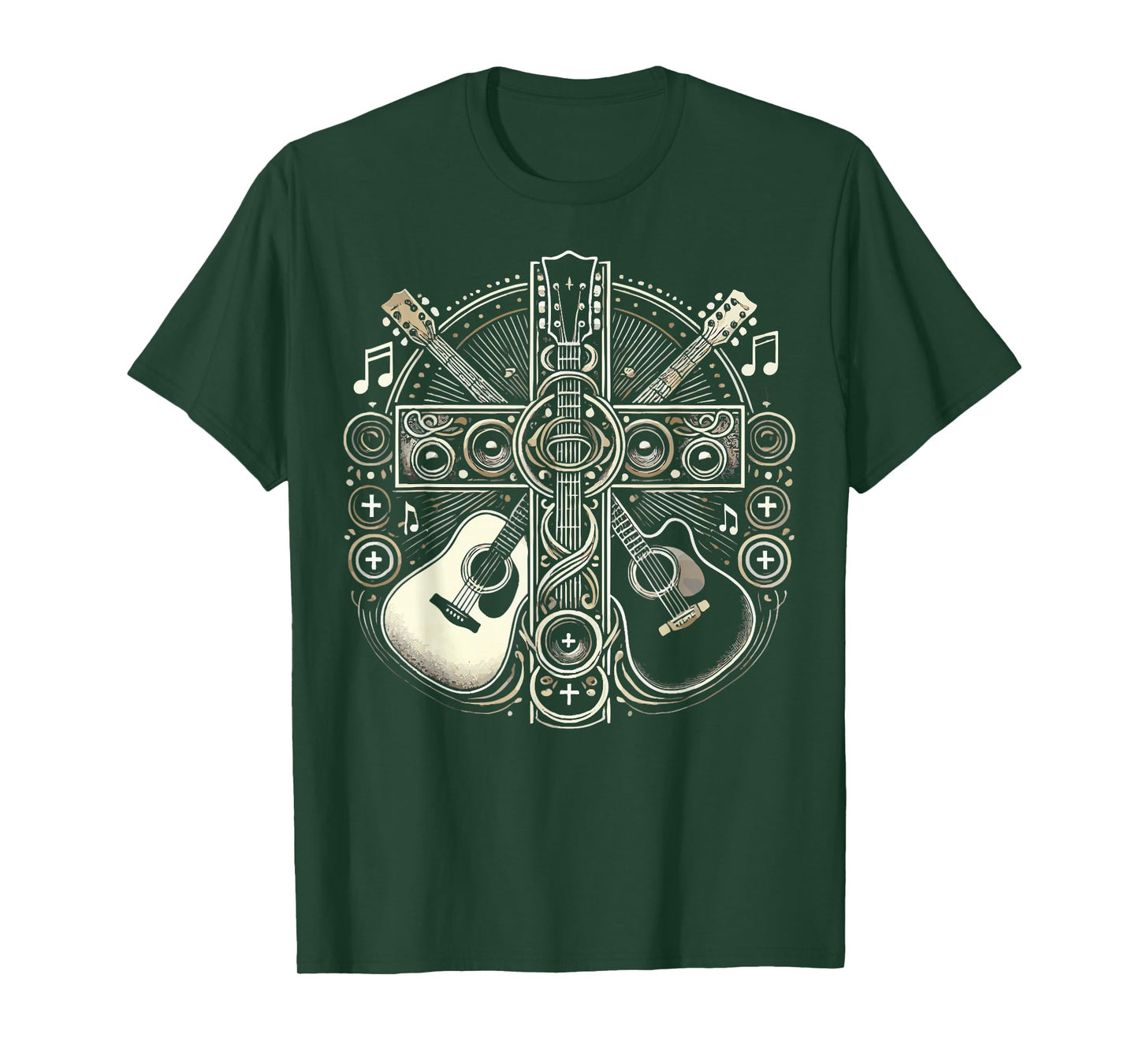 Acoustic Electric Guitar Cross Christian God Jesus Crucifix T-Shirt