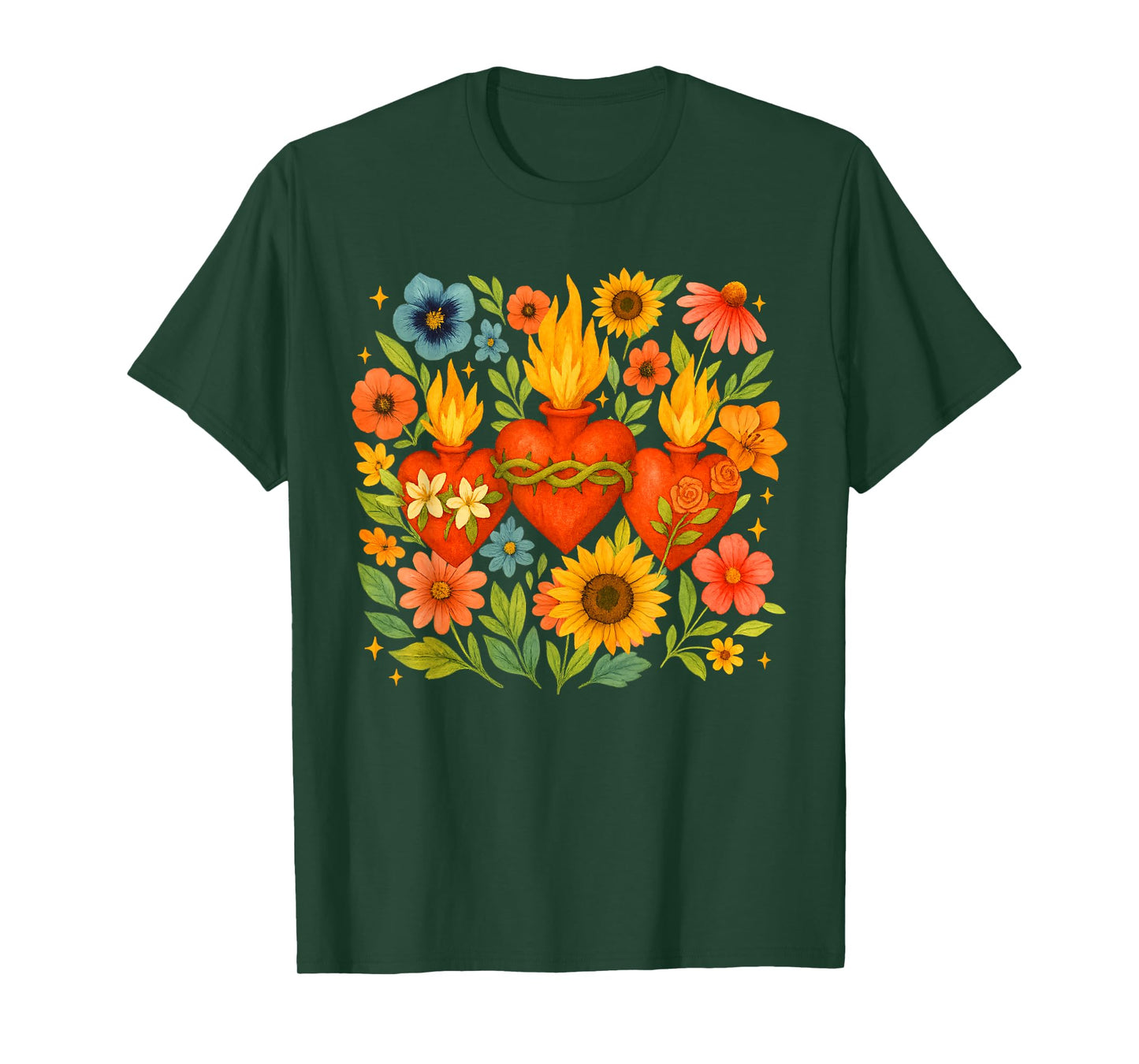 Catholic Faith Floral Heart Religious Church Sunflower T-Shirt