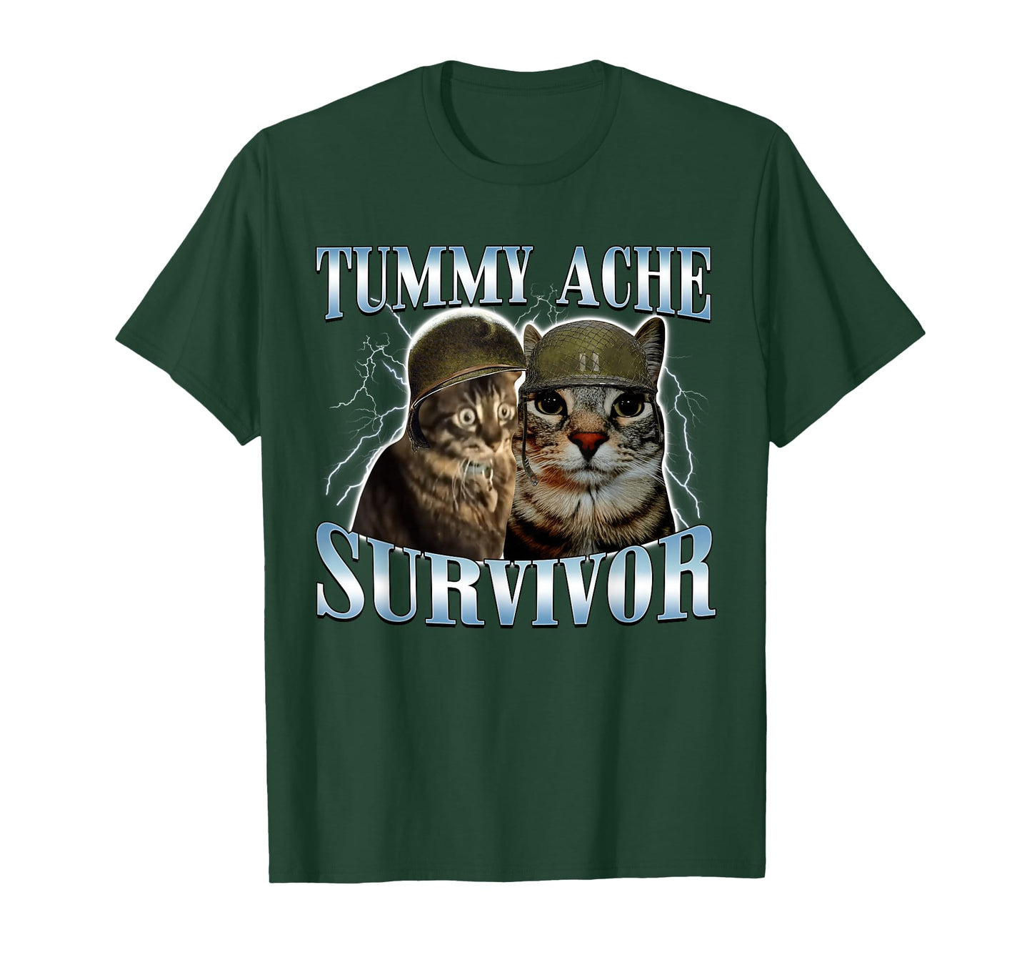Tummy Ache Survivor Cat Meme Funny Saying Kitty Pet Animal T-Shirt