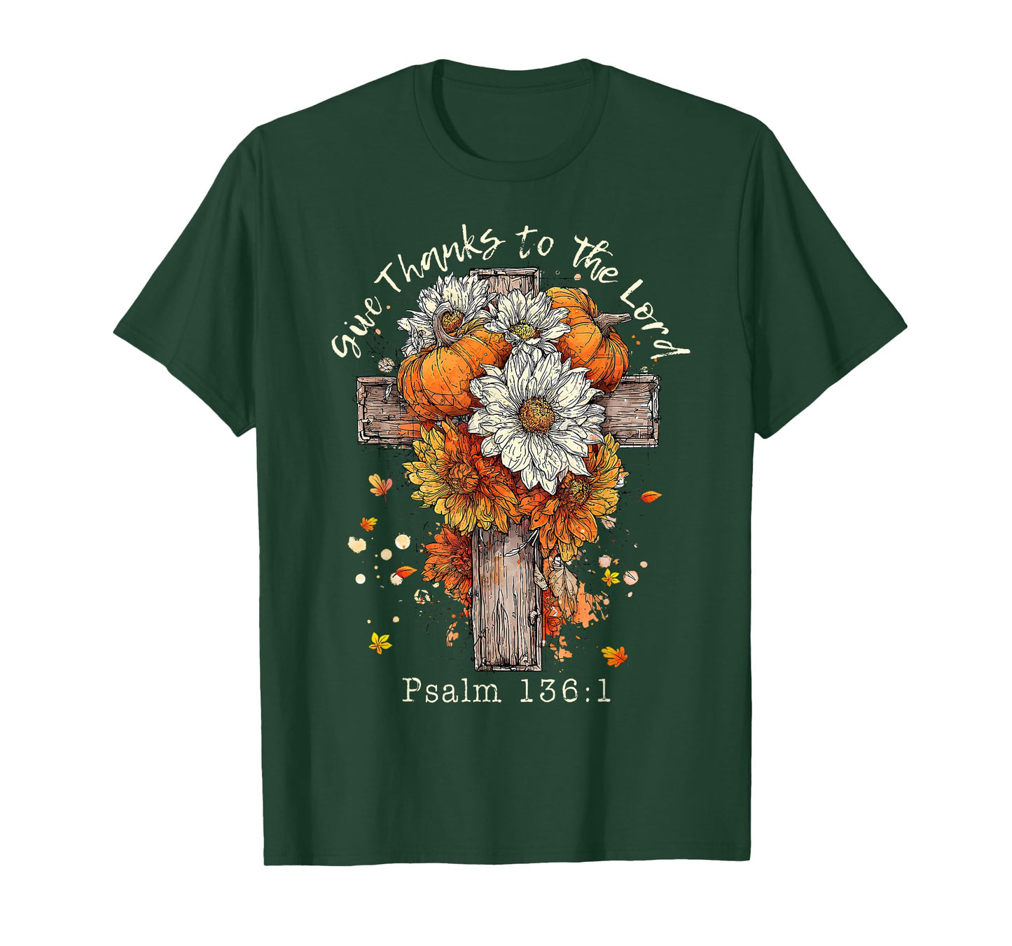 Floral Fall Autumn Pumpkin Christian Give Thanks To The Lord T-Shirt