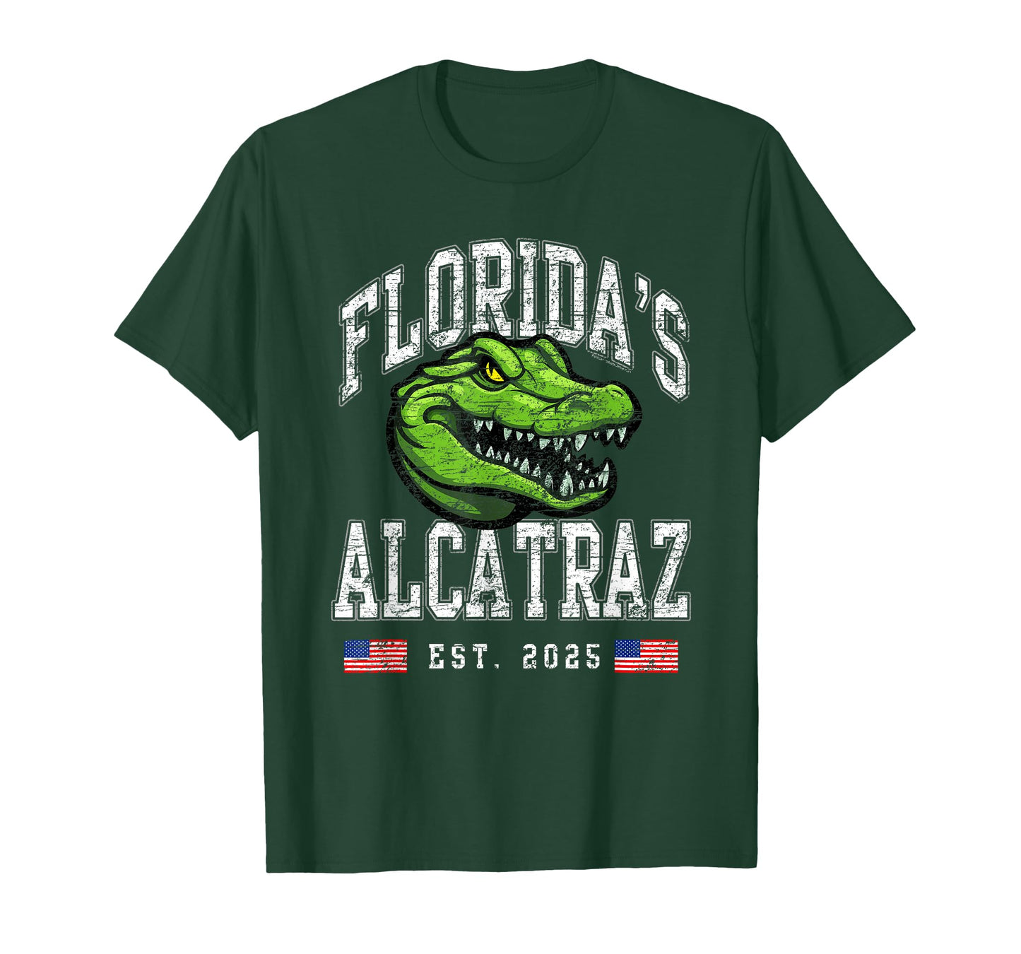 Floridas Alcatraz USA Est 2025 Funny American Flag Patriotic T-Shirt