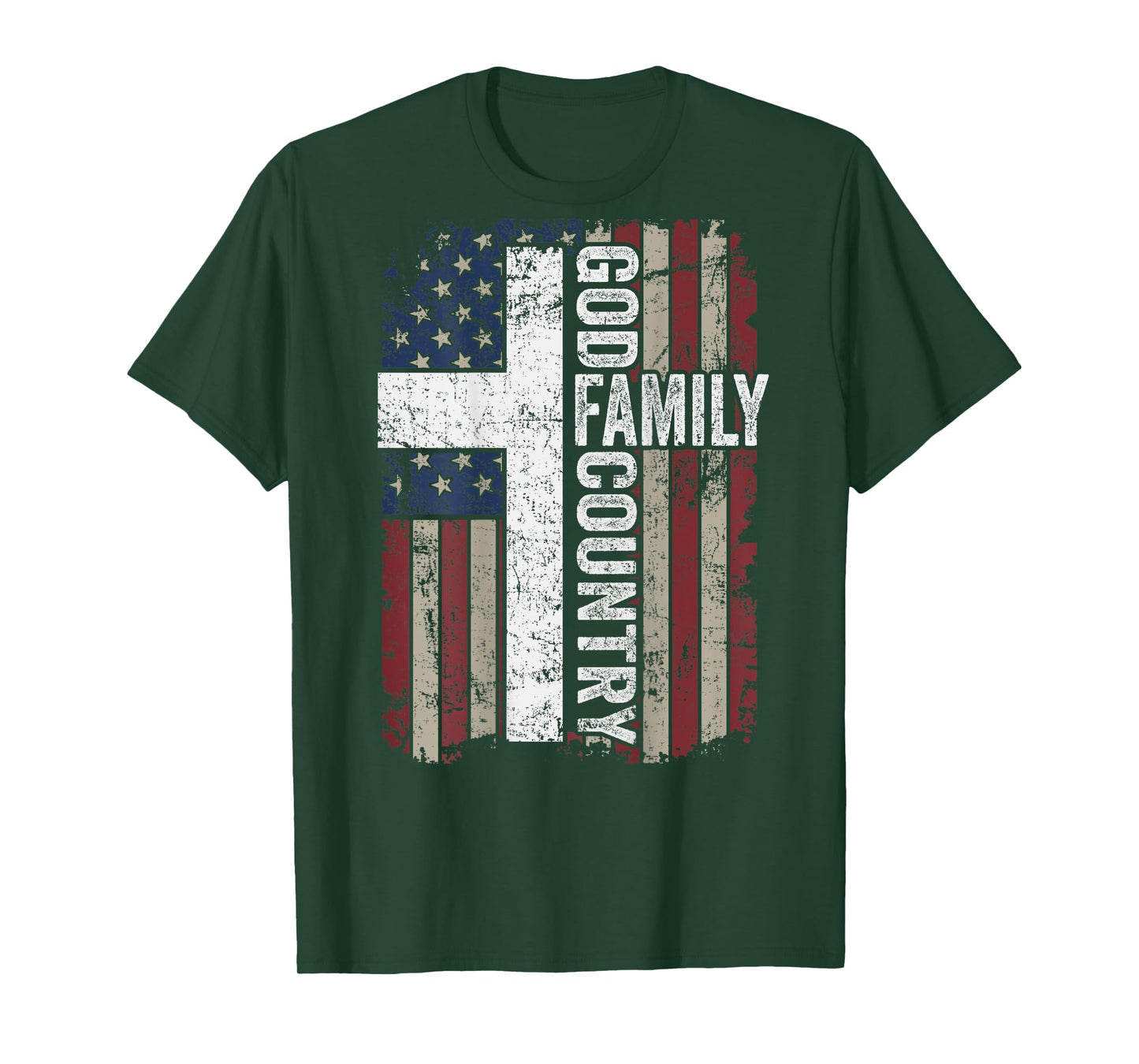 God Family Country - Patriotic Christian Cross USA (ON BACK) T-Shirt