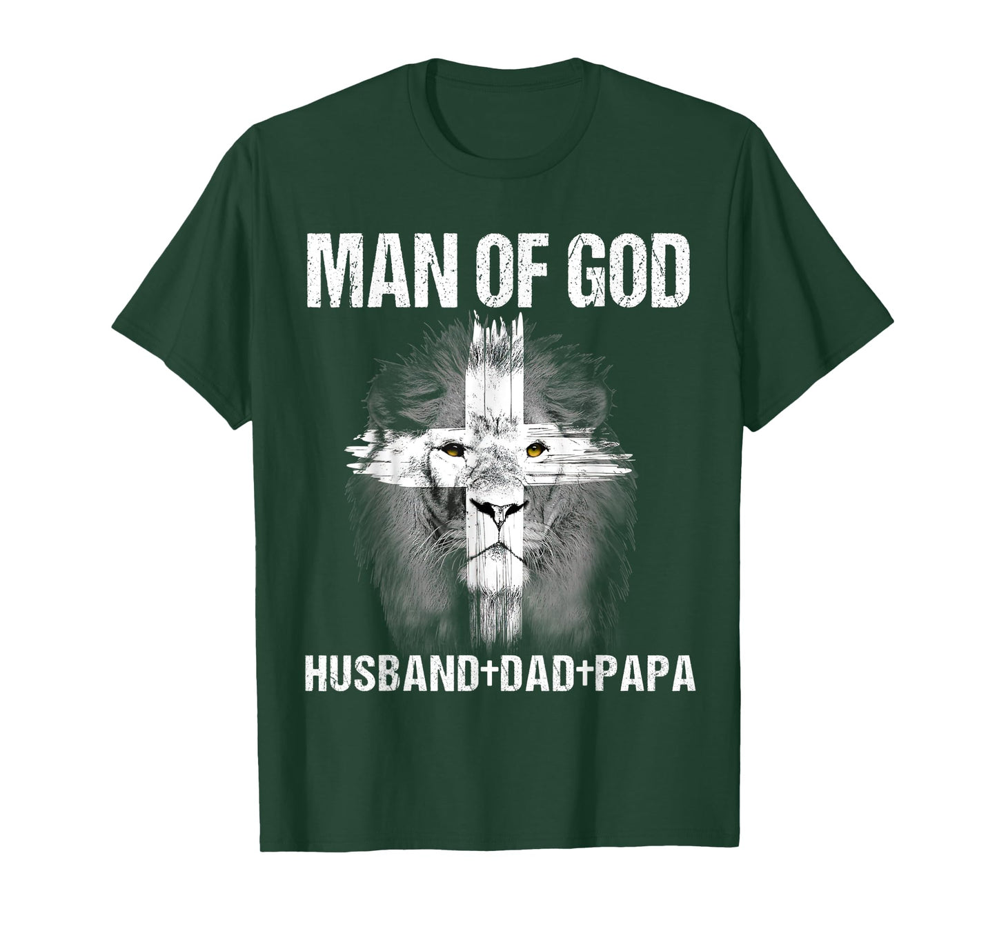 Mens Man of God Husband Dad Papa Lion Cross Jesus Christian Gift T-Shirt