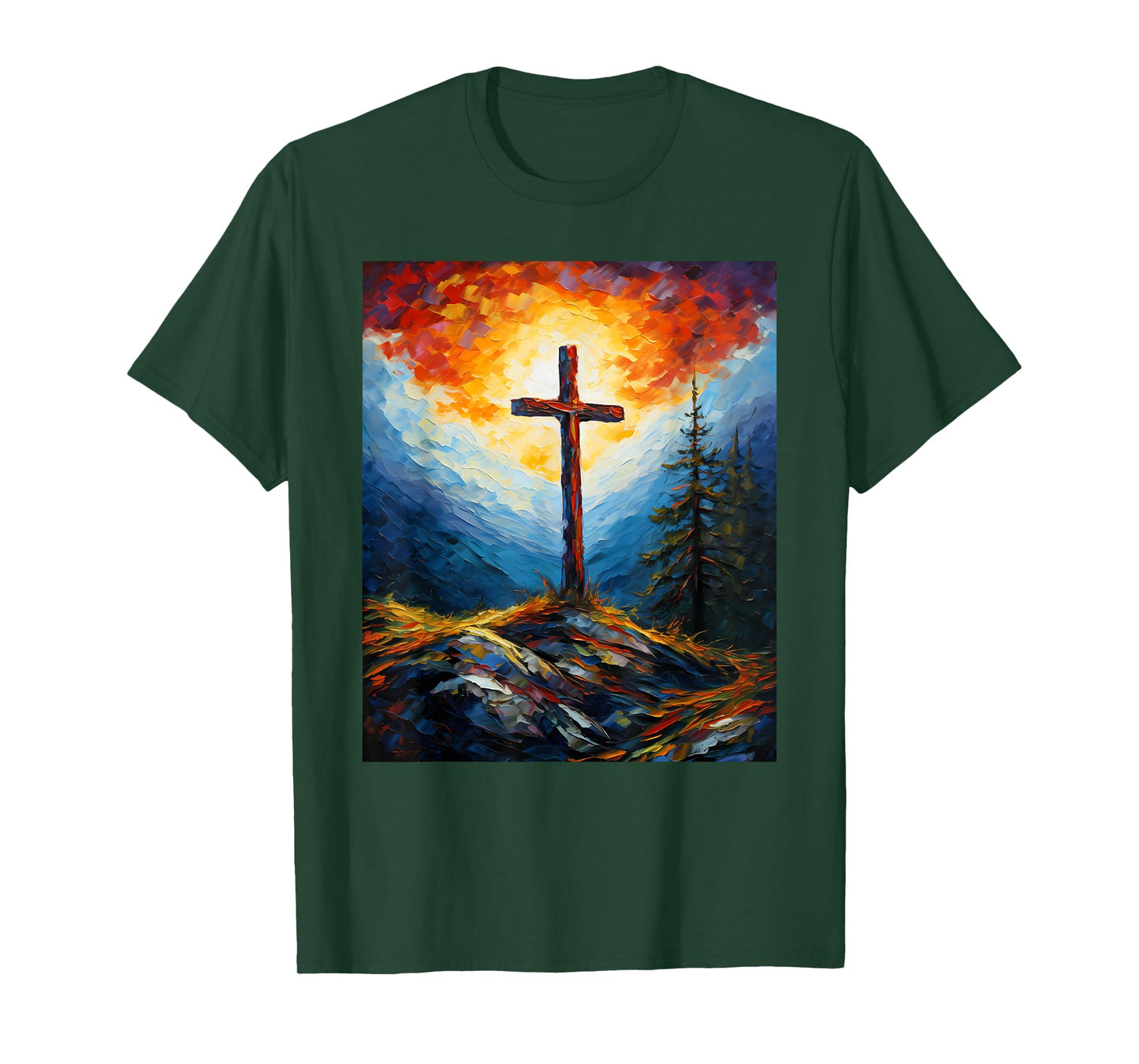 Aesthetic Vangogh Style Starry Night Cross Faith Christian T-Shirt