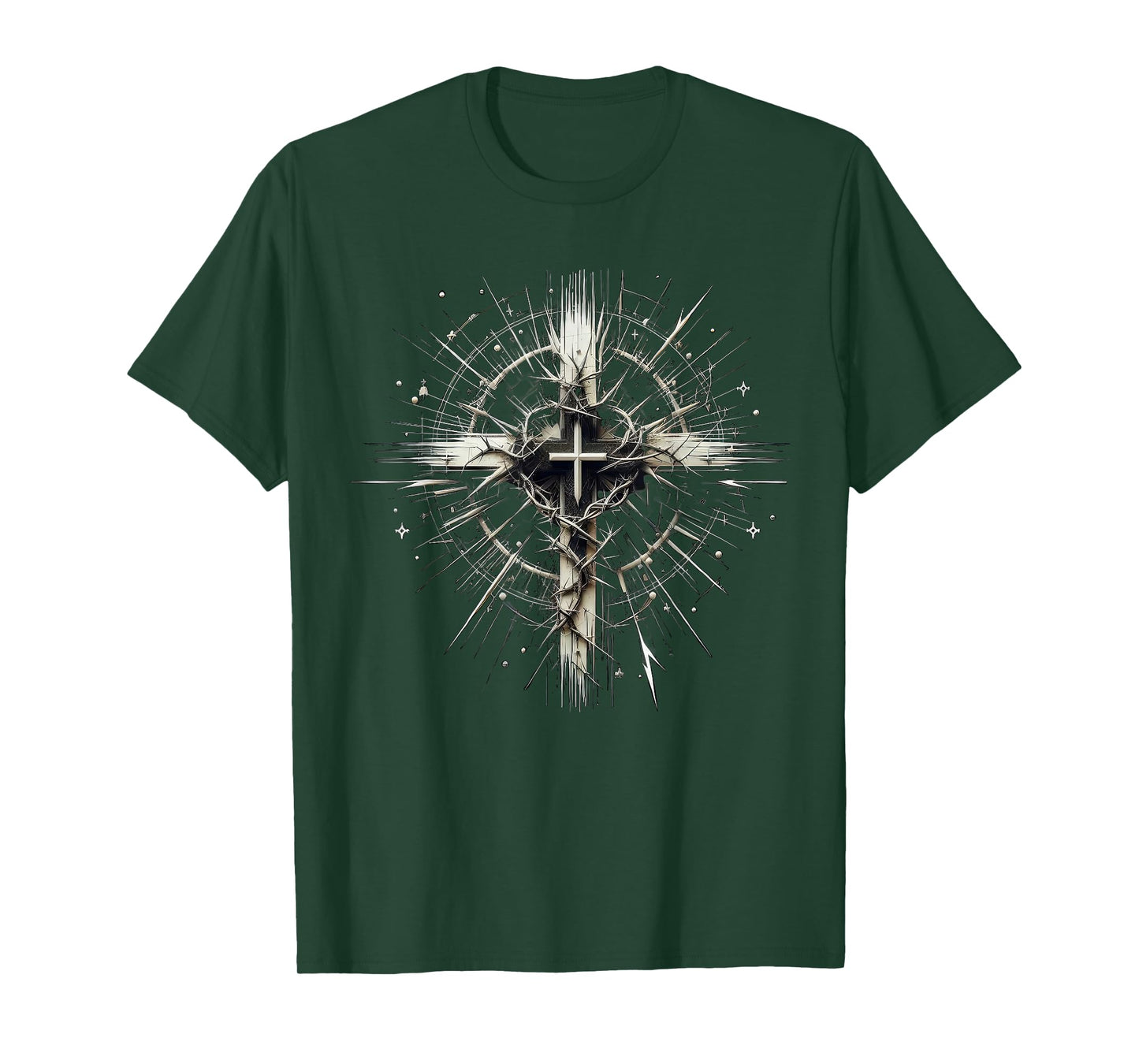 Edgy Punk Art Style Christian Cross Lightning Thorns Grunge T-Shirt