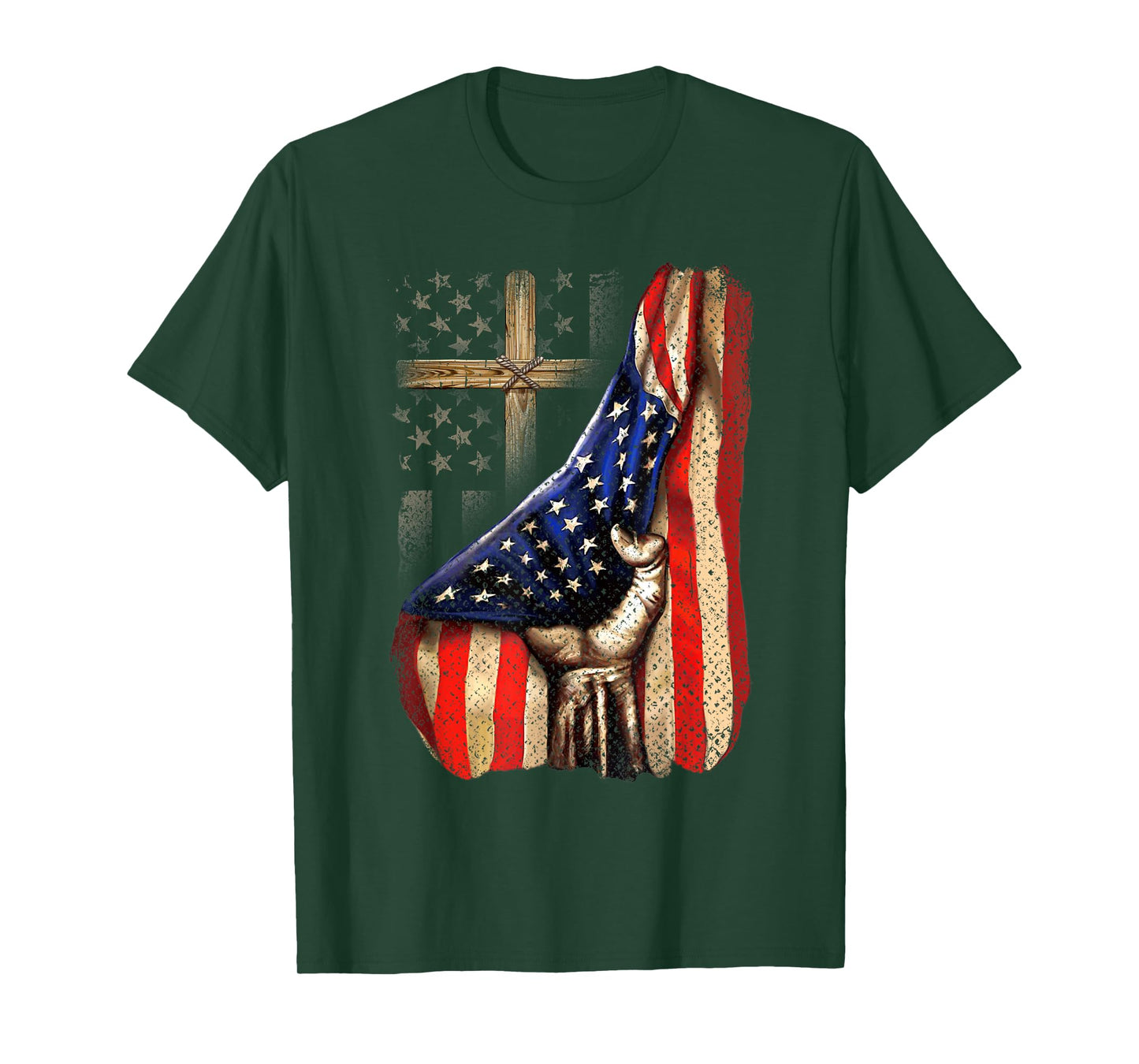 Cross Christ American Flag Pride Hand Christian Lover T-Shirt