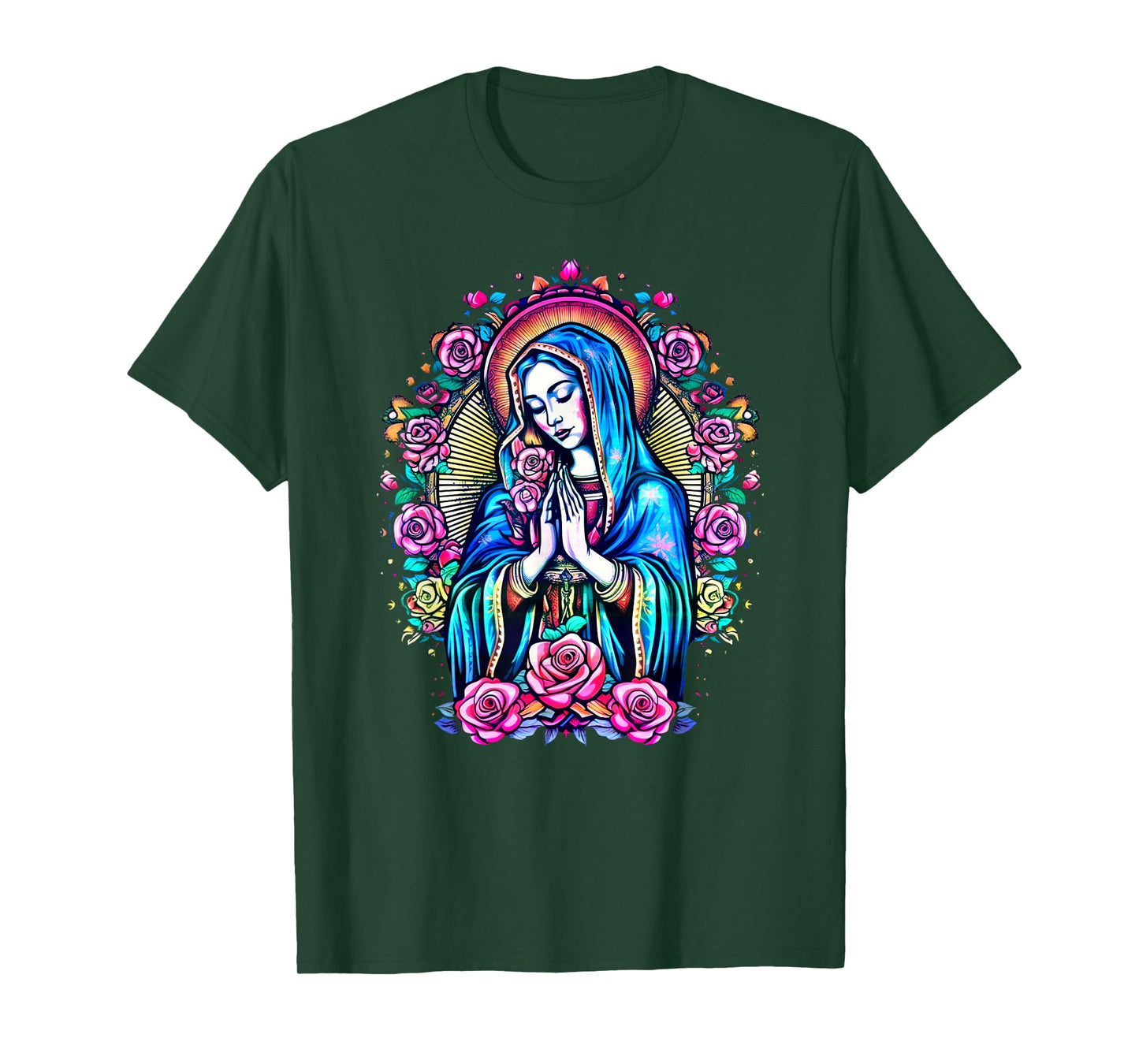 Praying Virgin Mary, roses, Christianity, faith, saint image T-Shirt