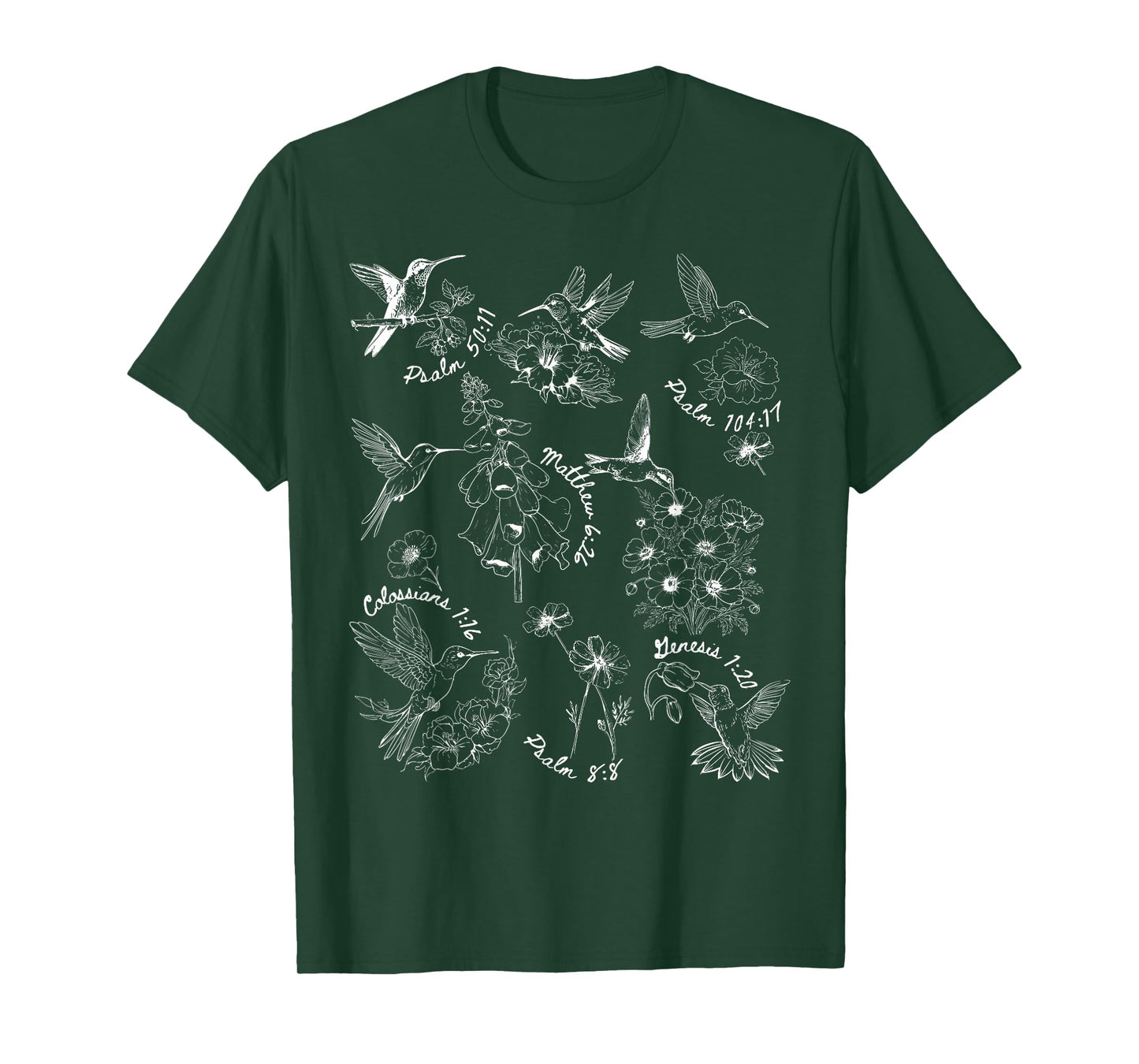 Hummingbird Botanical Bible Verse Christian Nature Lovers T-Shirt