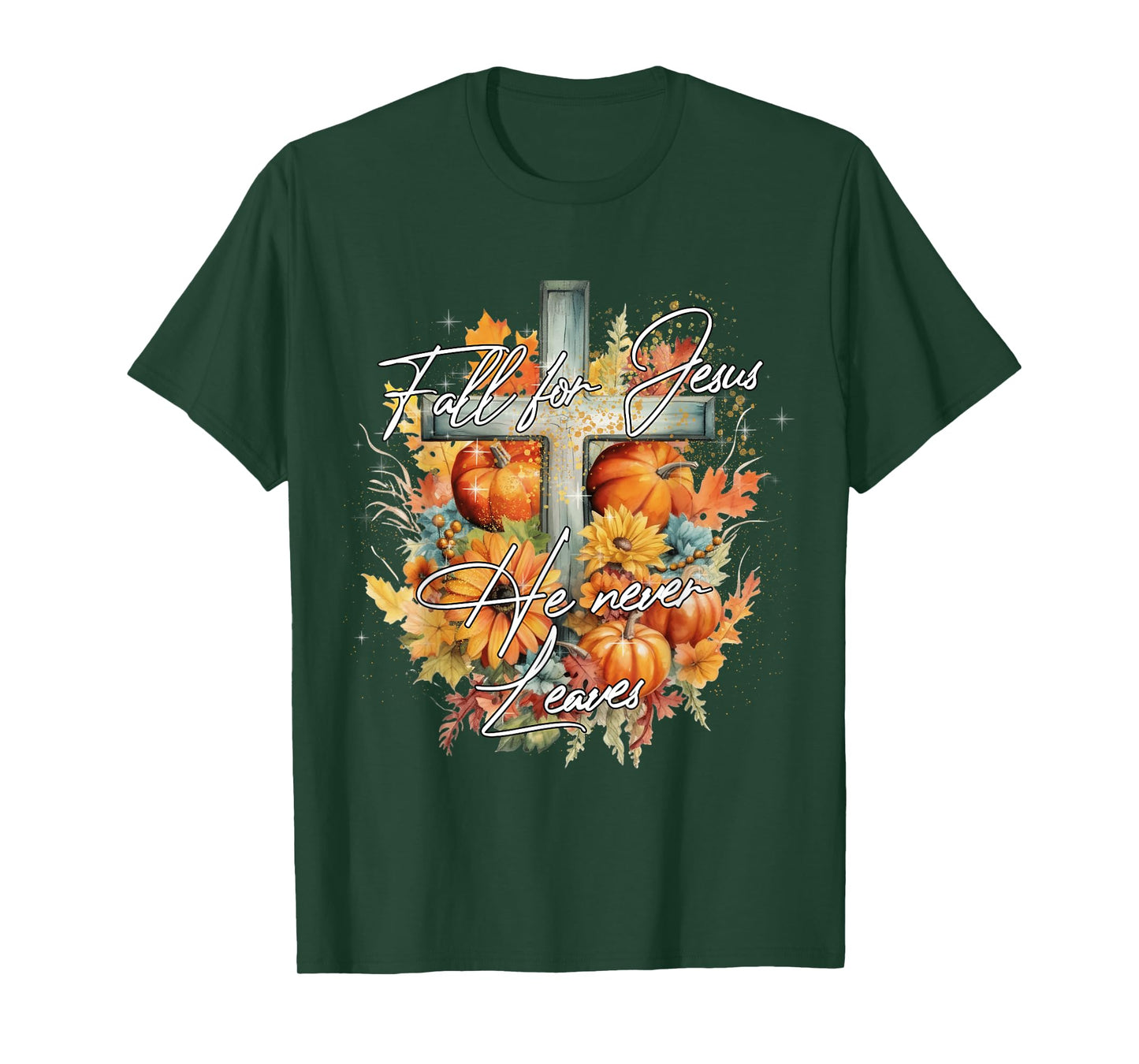 Fall For Jesus He Never Leaves Christian Halloween Pumpkin T-Shirt