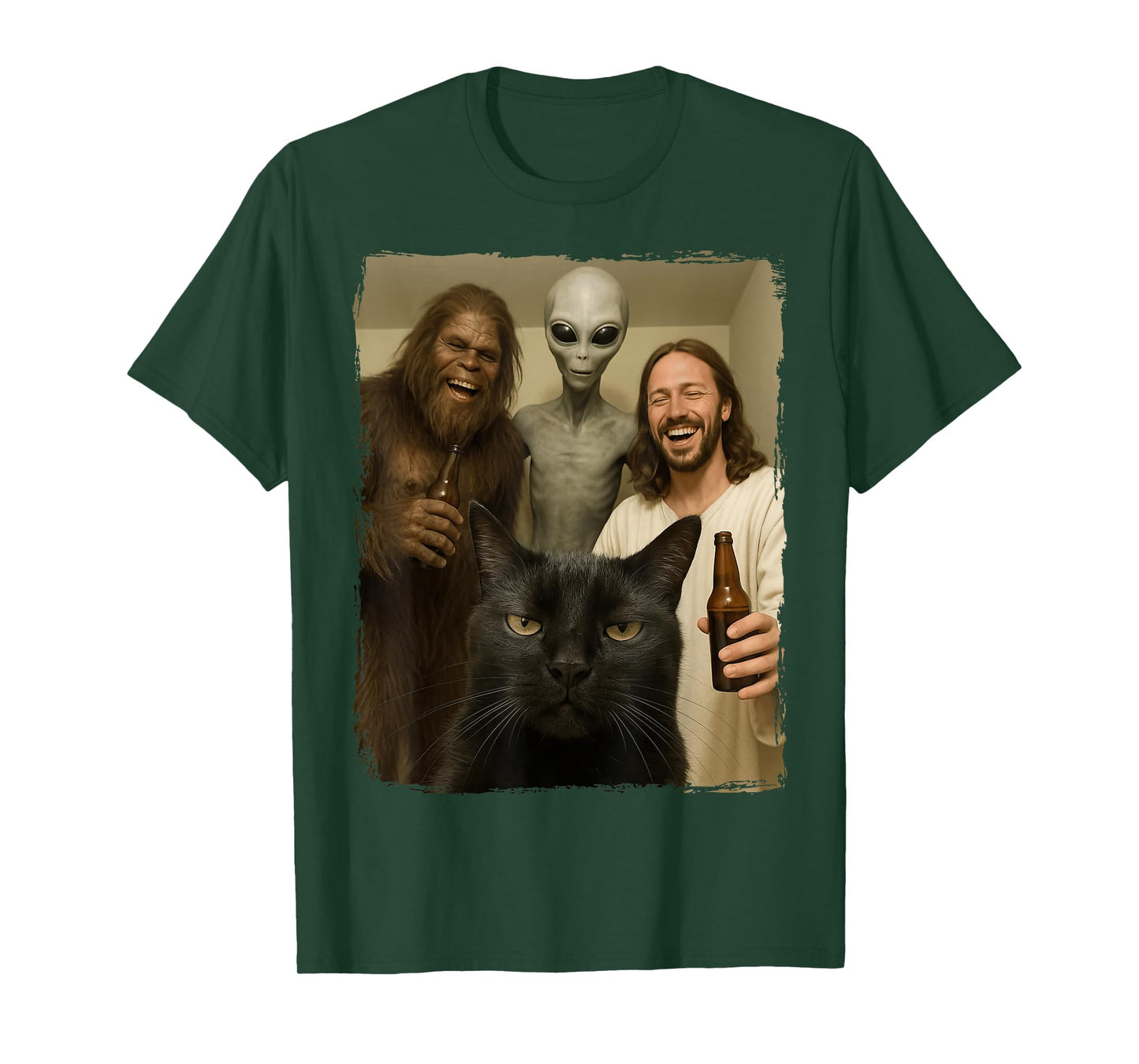 Cat Selfie Bigfoot Jesus Alien T-Shirt