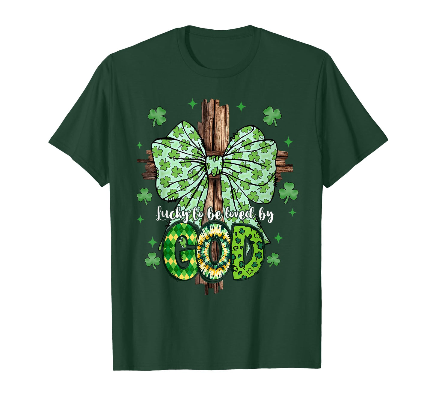 Lucky To Be Loved By God St Patricks Coquette Bow Christian T-Shirt