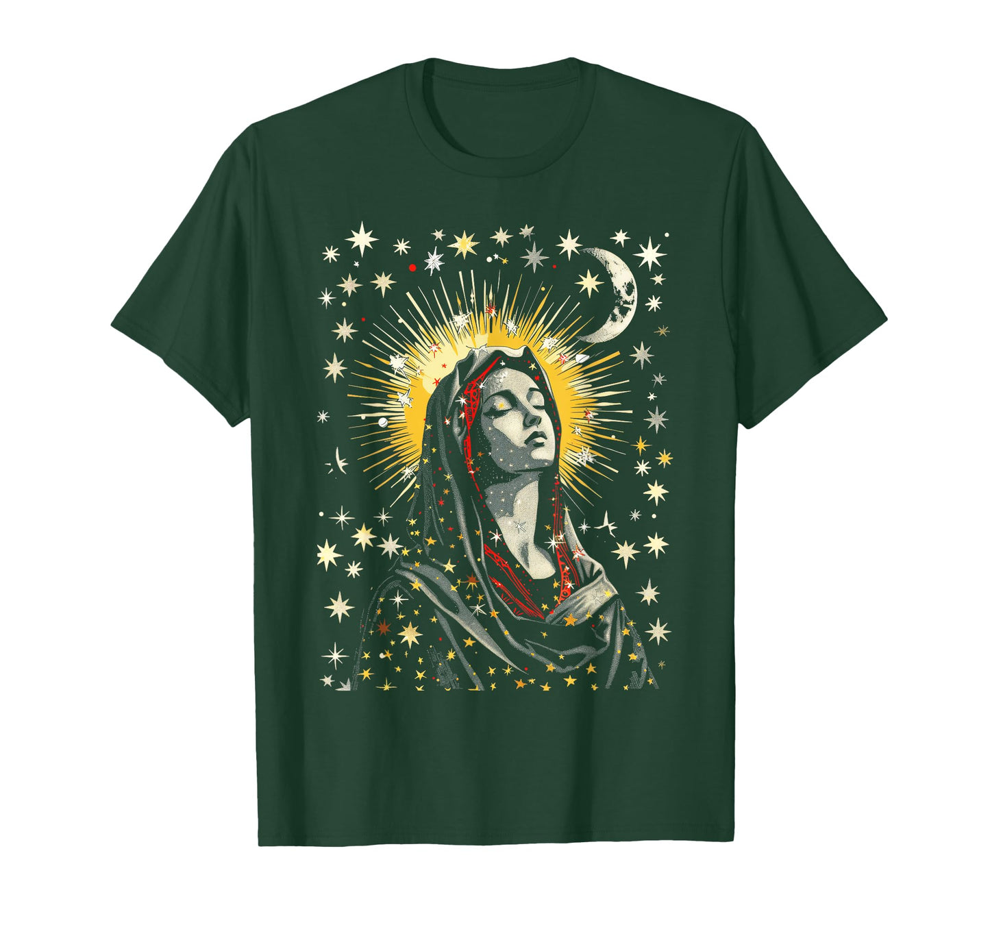 Virgin Mary Stars Moon Religious Saint Catholic T-Shirt