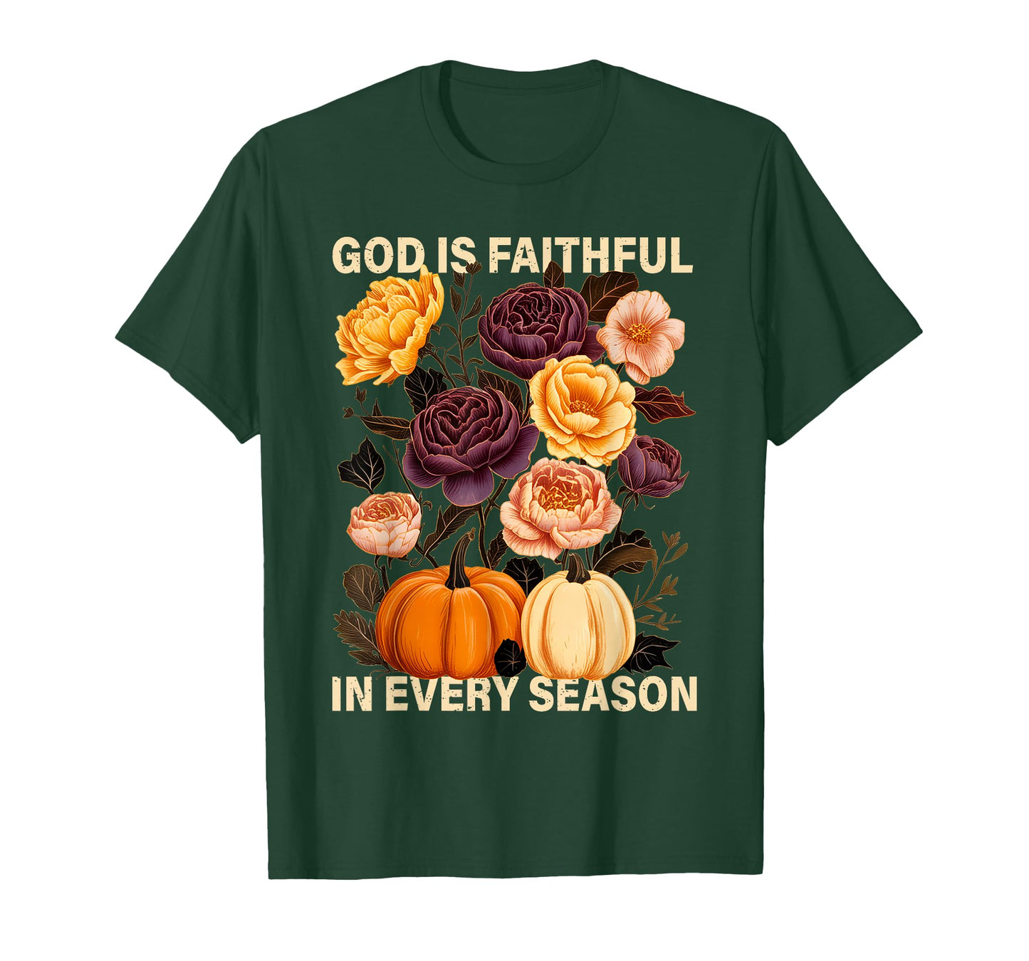 God is Faithful in Every Season Christian Fall Boho Floral T-Shirt
