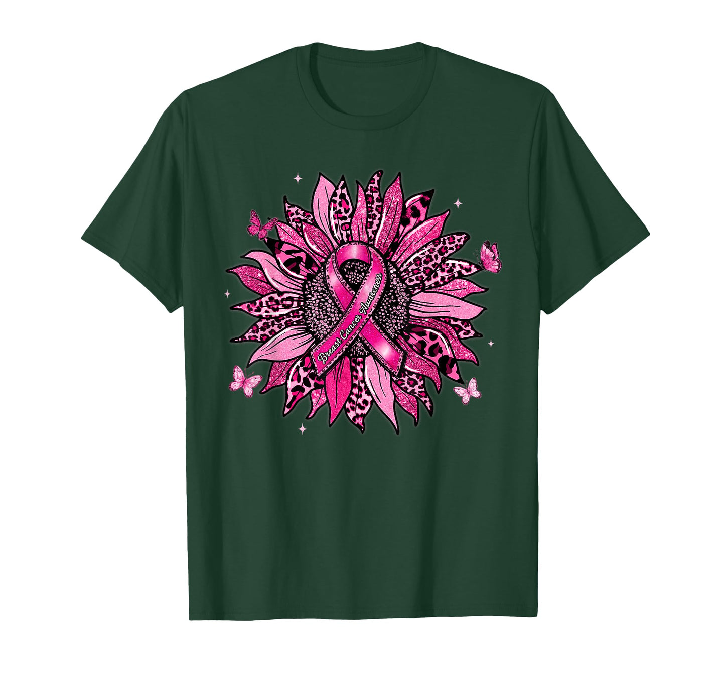 Sunflower Pink Ribbon Faith Breast Cancer Awareness Women T-Shirt