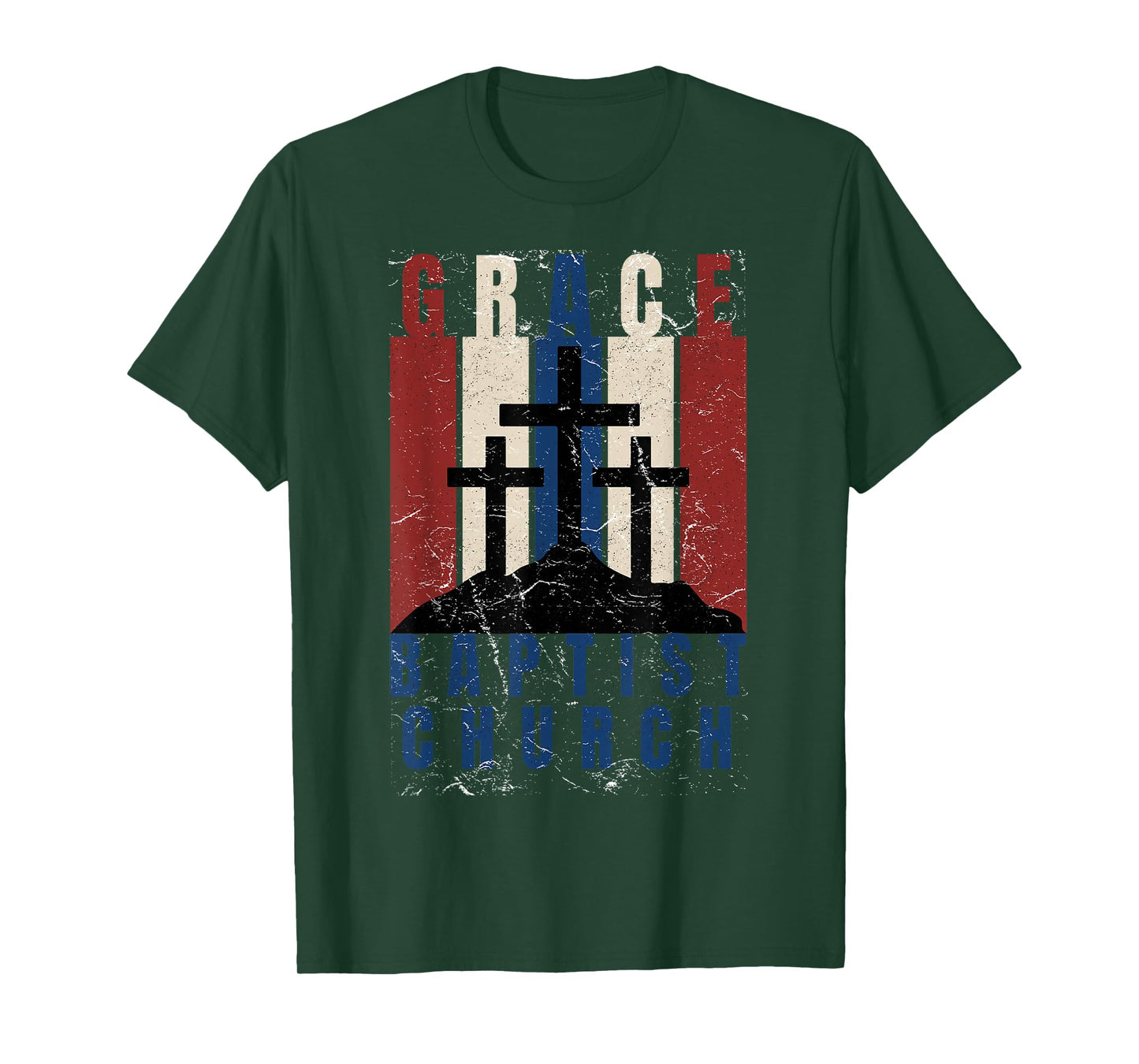 Grace Baptist Church Retro Distressed Cross Christian Design T-Shirt