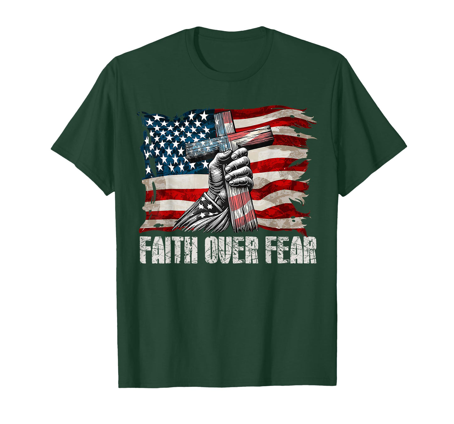 Faith Over Fear - Cross & US Flag T-Shirt