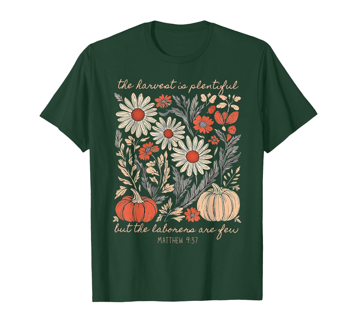 Autumn Floral Pumpkins Christian The Harvest is Plentiful T-Shirt