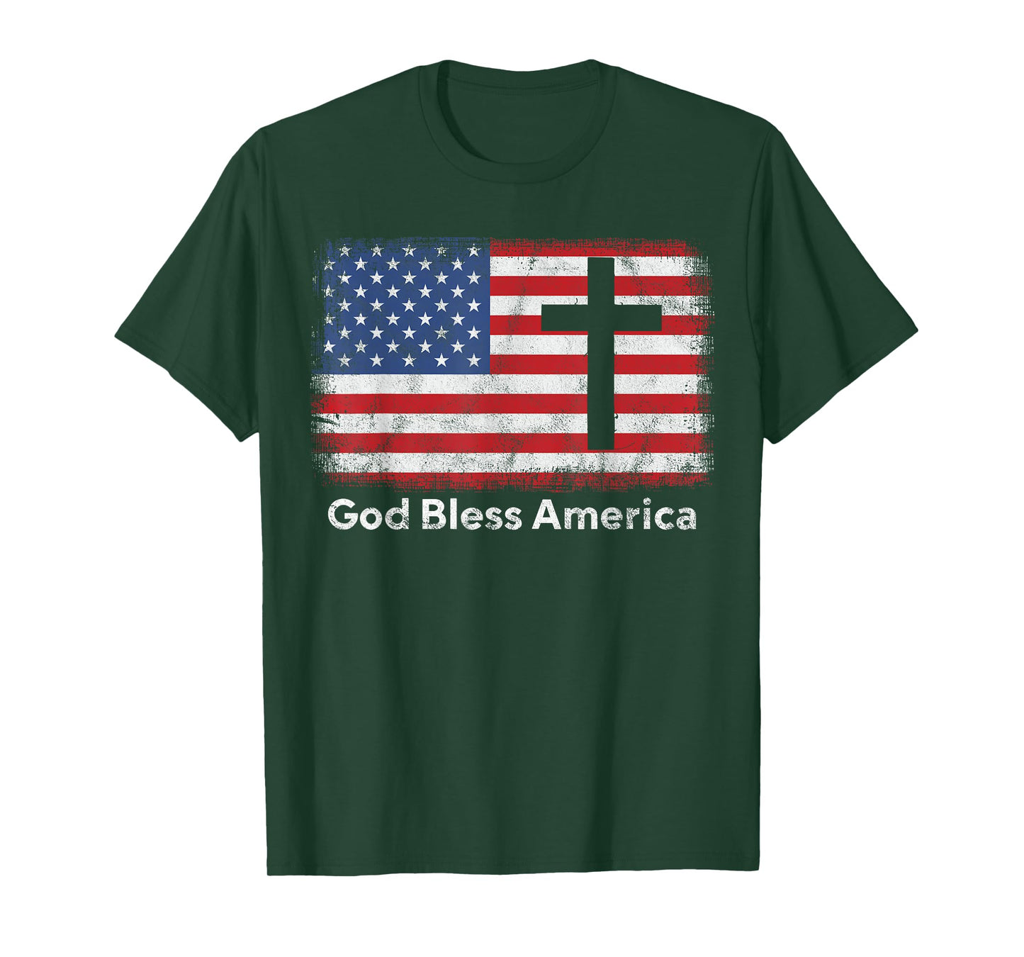 God Bless America Patriotic Flag Cross T-Shirt