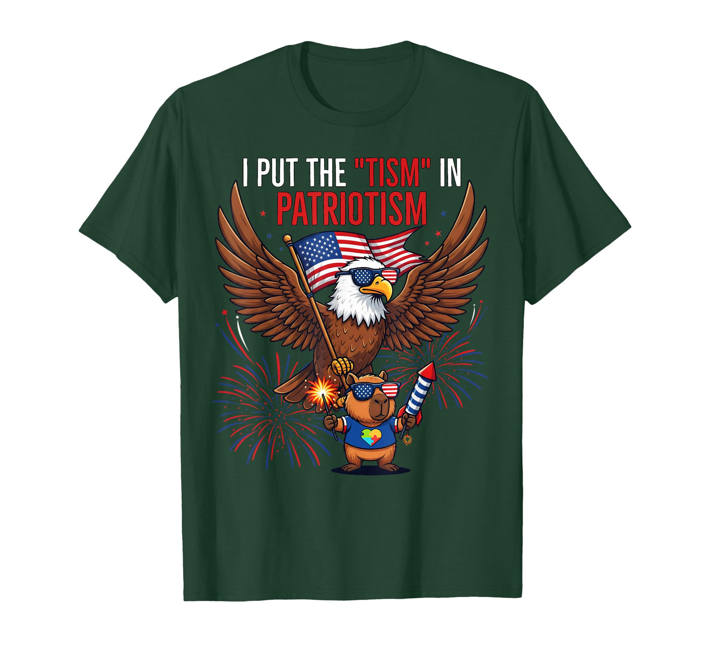 I Put The Tism in Patriotism Athletic Eagle Tism Funny T-Shirt