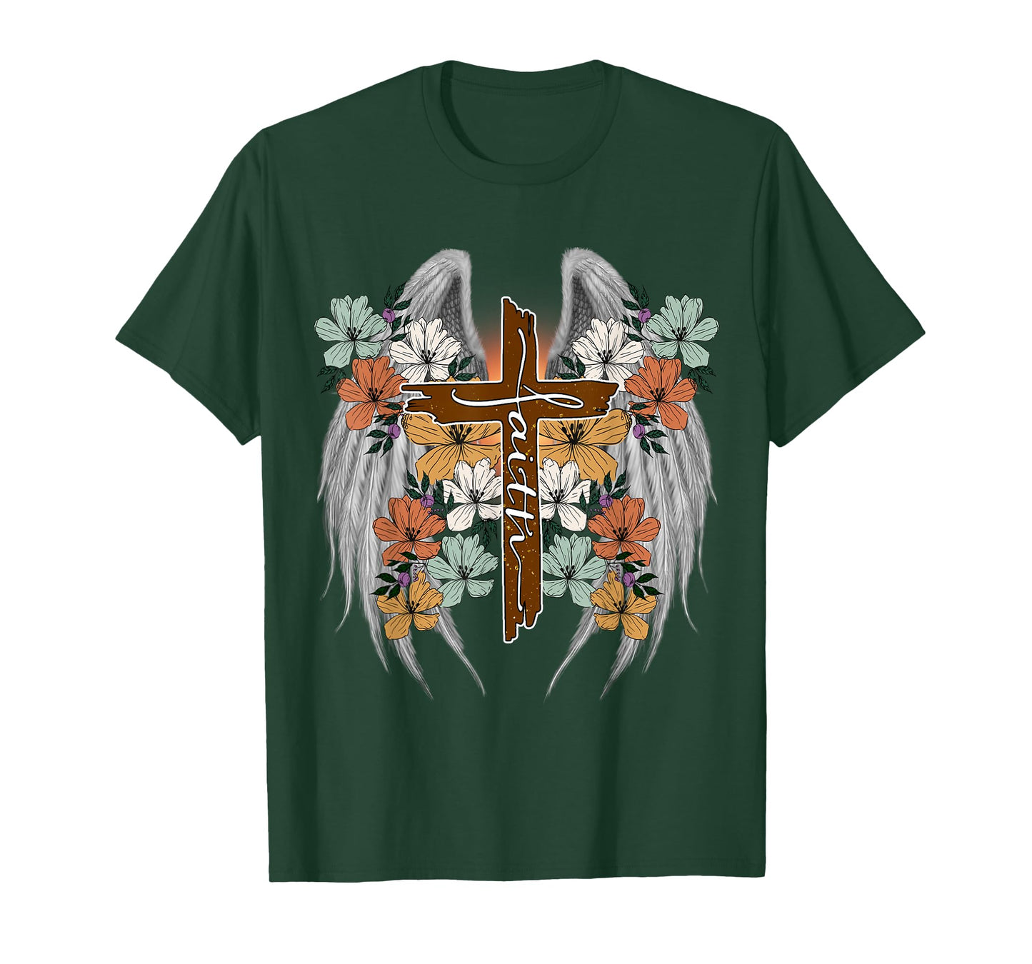 Cross Flowers Angel wings Faith Religious t-shirt T-Shirt
