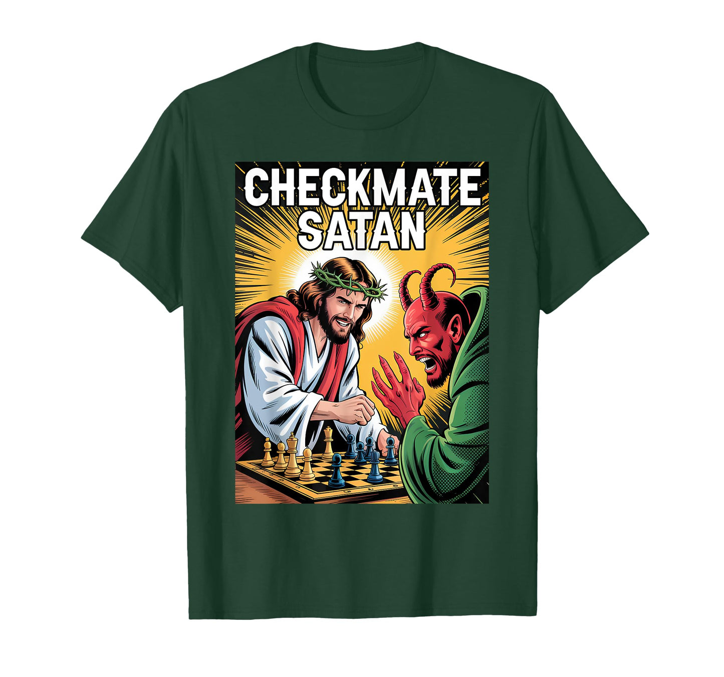 Checkmate Satan Jesus Chess Match Funny Christian Faith T-Shirt