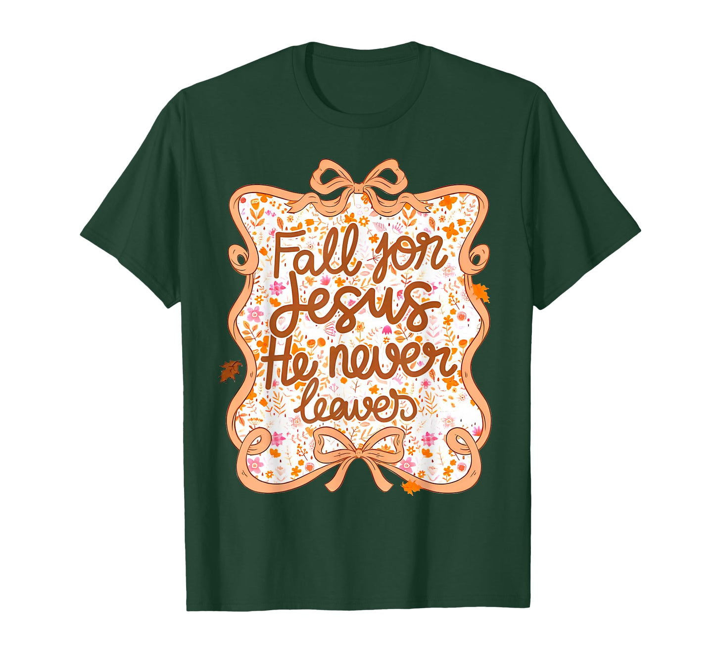 Coquette Fall for Jesus He Never Leaves Thanksgiving Women T-Shirt