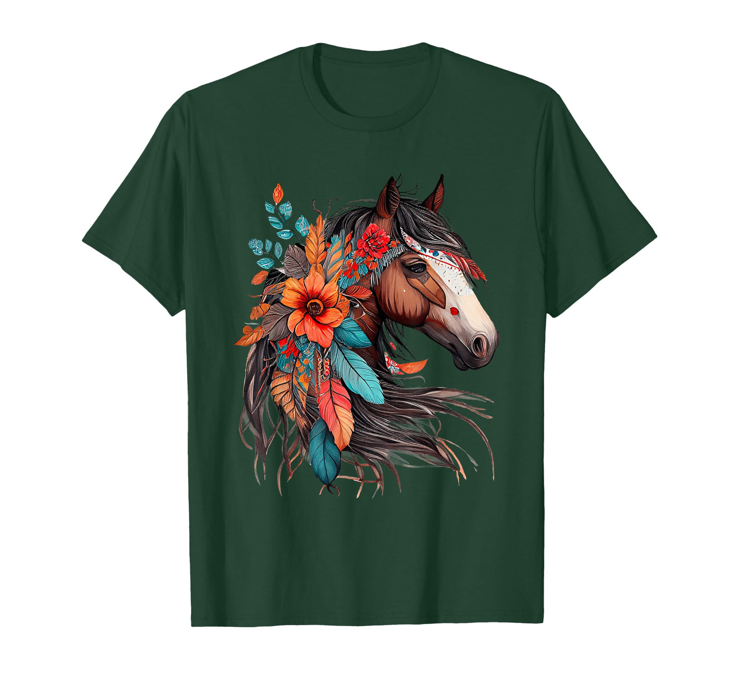 Floral Wild Horse Country Horse Riding T-Shirt, Small, Black