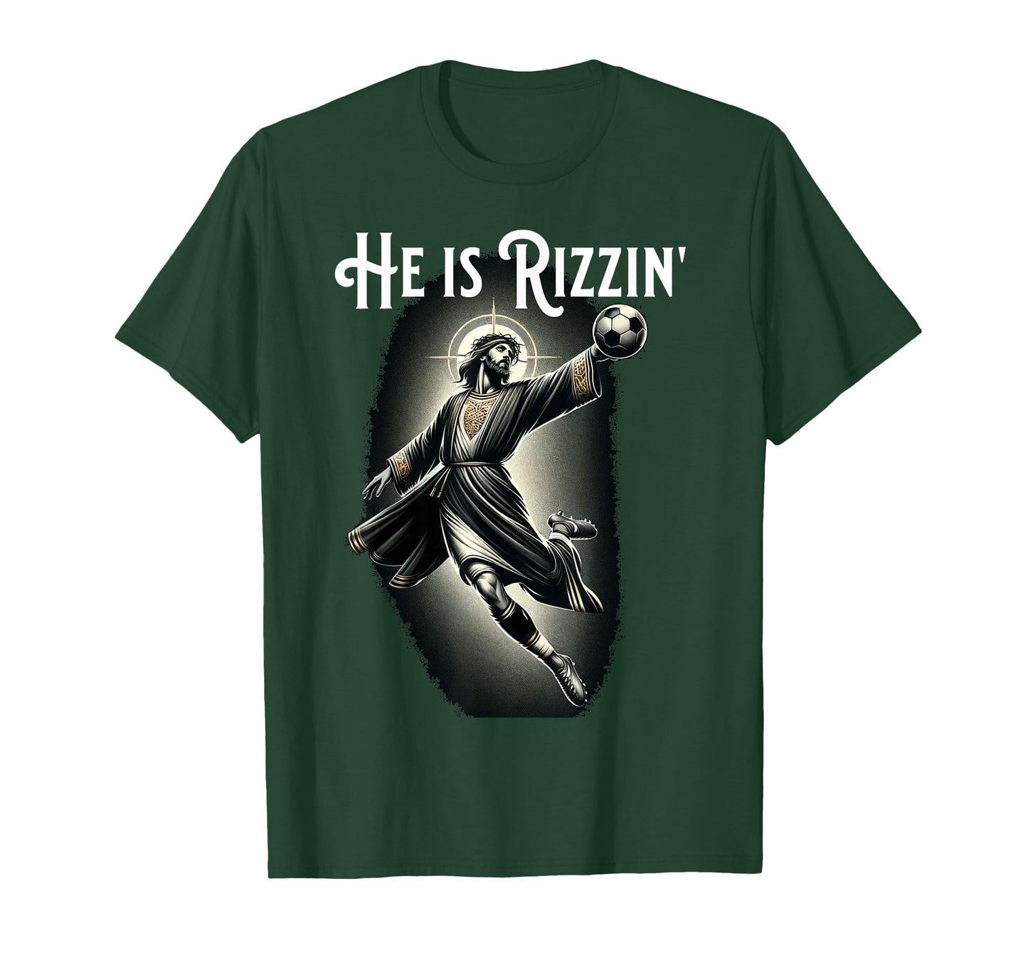 Rizzen He is Rizzin Jesus Playing Soccer Funny Sports Rizz T-Shirt