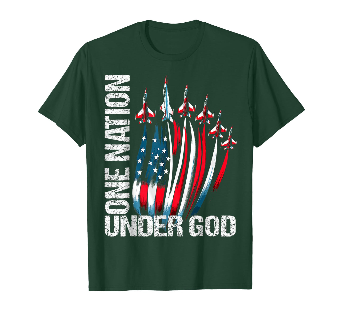One Nation Under God 4th July American Flag Fighter Jets Boy T-Shirt