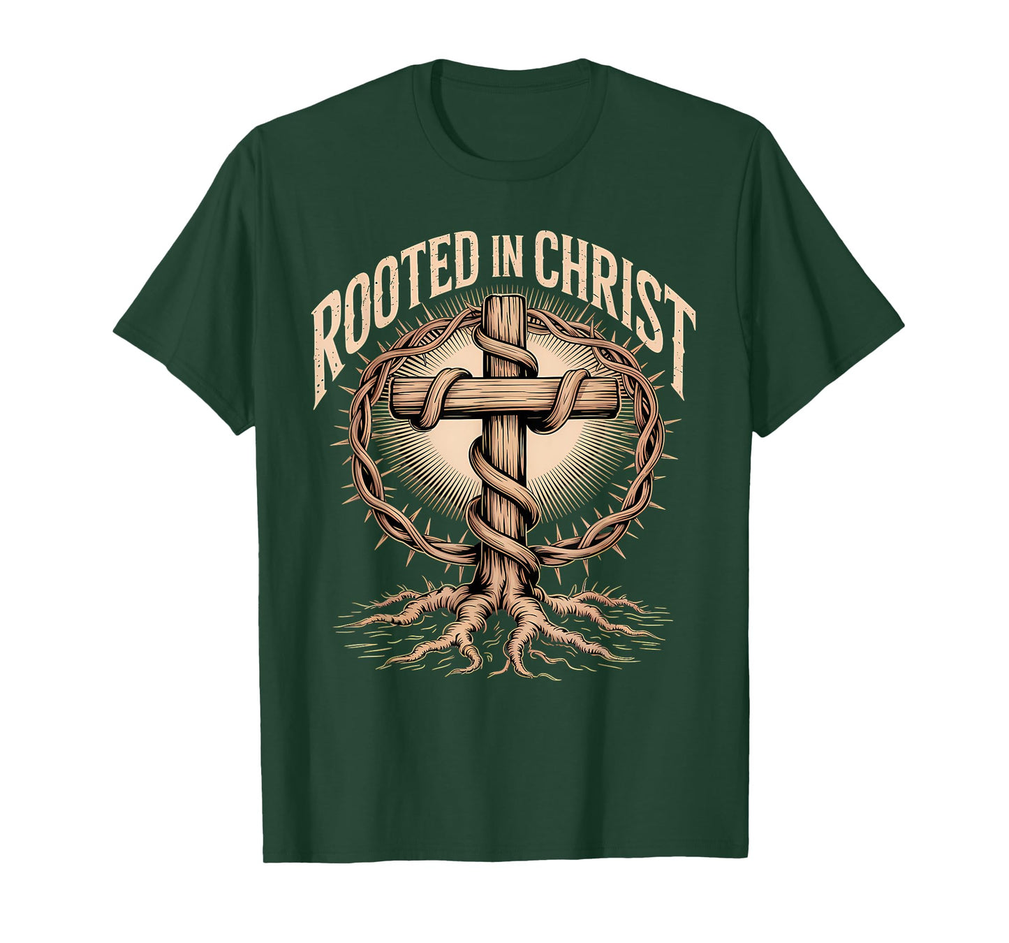 Rooted in Christ Jesus Cross Christian Faith T-Shirt