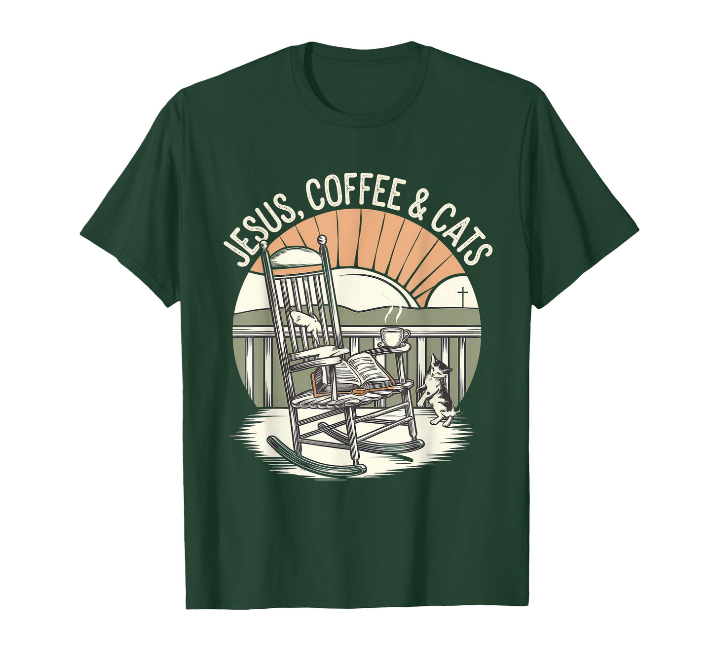 Jesus Coffee Cats Funny Cute Design Jesus Lovers Christian T-Shirt