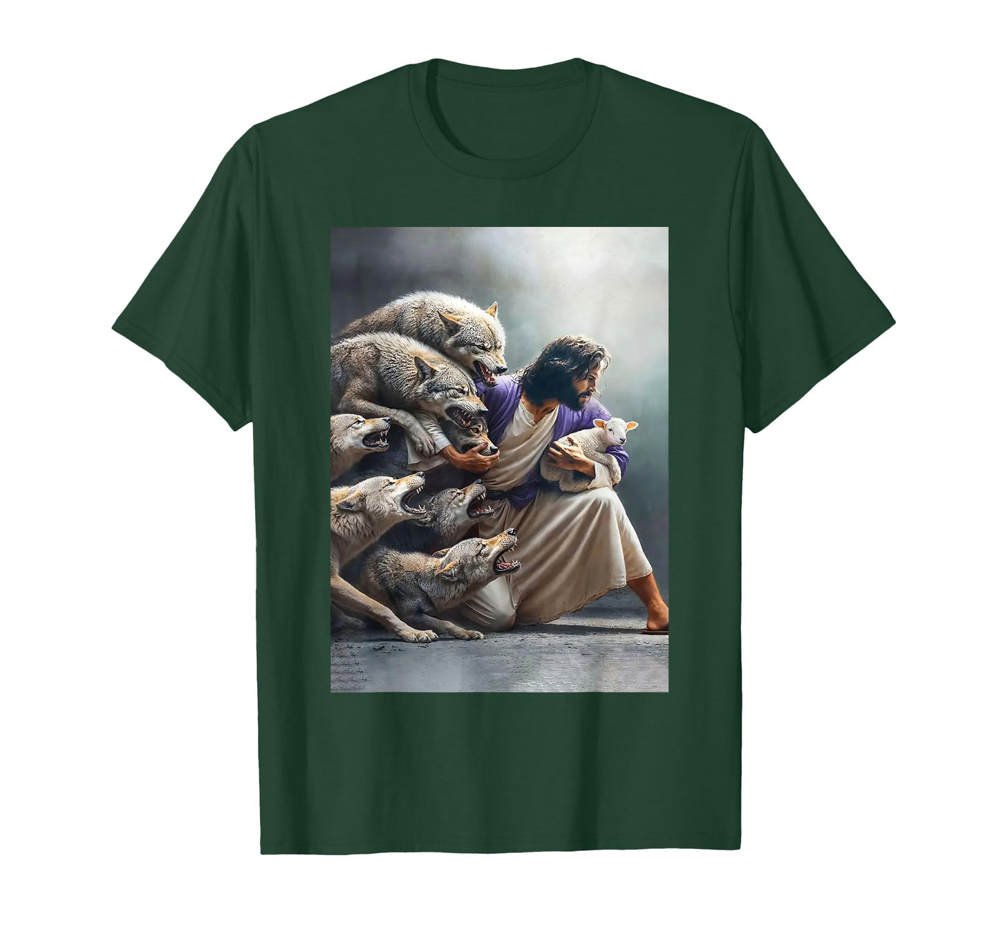Jesus Protects The Lamb From Wolves Paint Art Religion T-Shirt