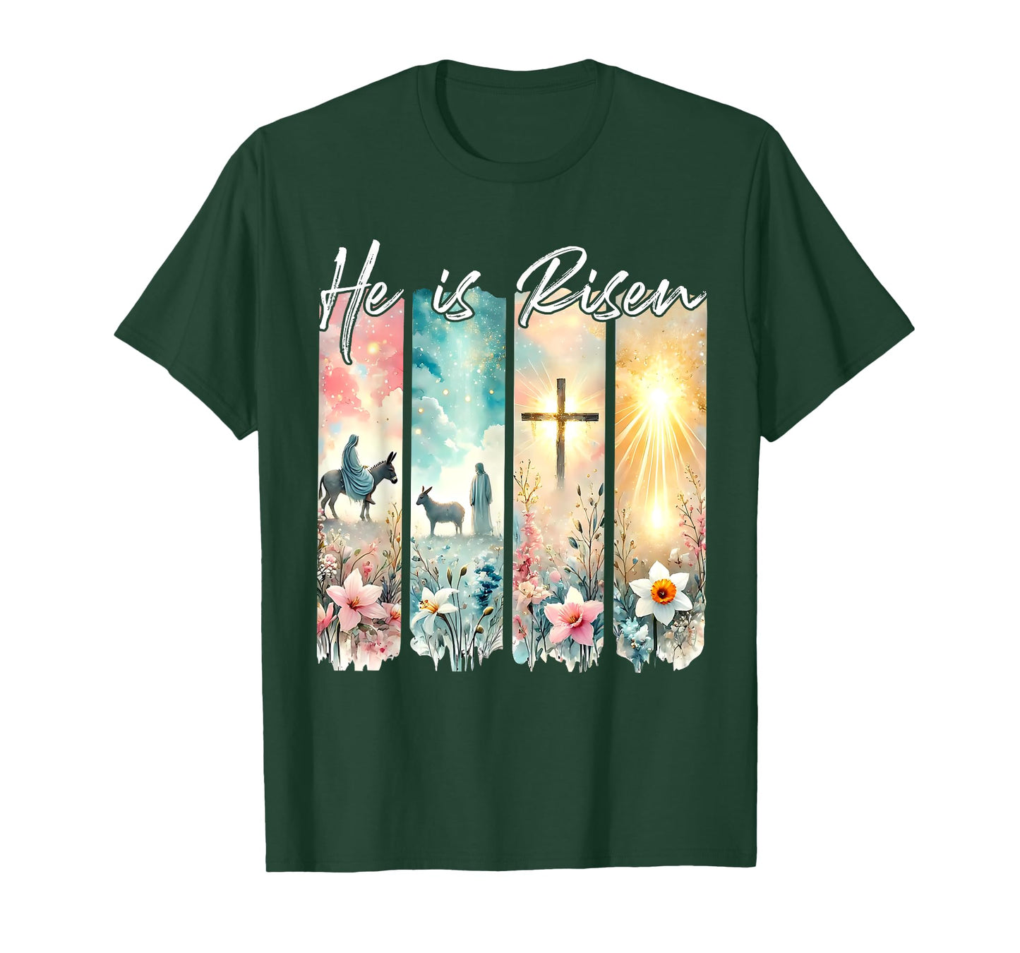 He Is Risen Flowers Easter Aesthetic Jesus Cross Christian T-Shirt