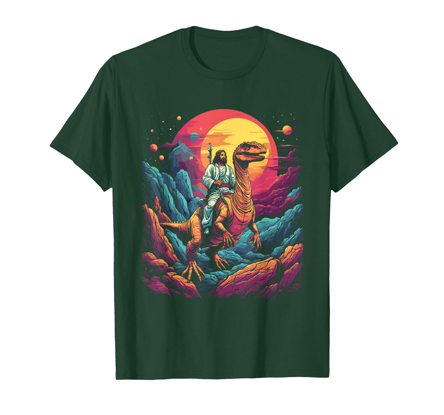 Jesus Riding in Space T-Rex Dinosaur Meme Sci-Fi Believers T-Shirt