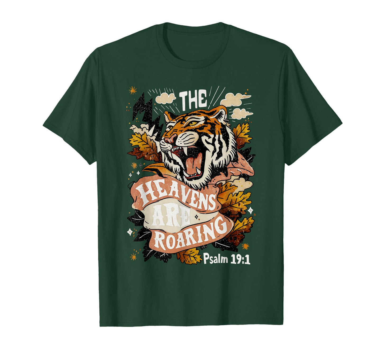 Vintage The Heavens Are Roaring Tiger Psalm 19:1 Christian T-Shirt