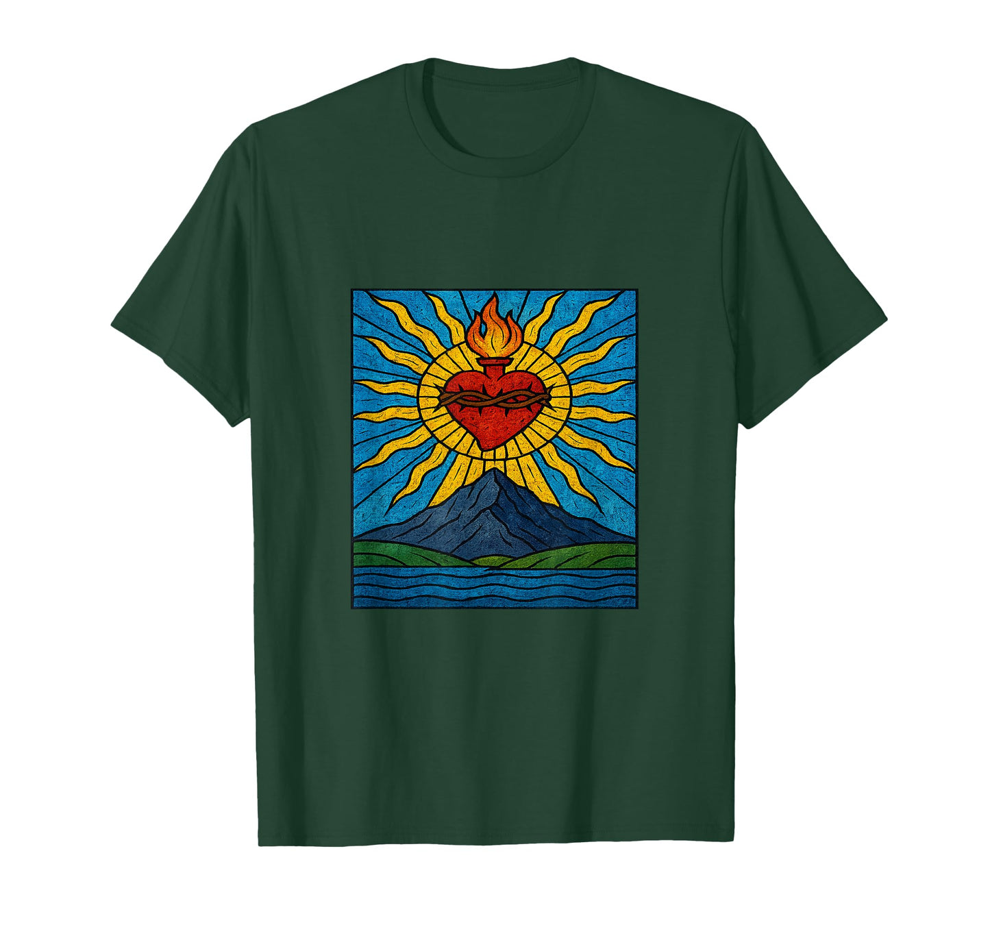 Stained Glass Sacred Holy Heart Faith Divine Spiritual T-Shirt