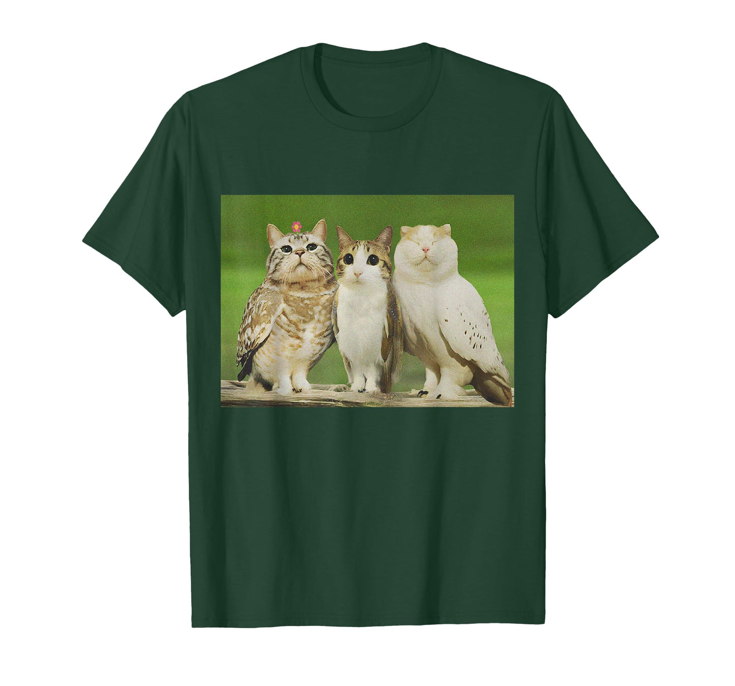 Meowl Trio Cat Owl Funny Cursed Internet Trendy Meme T-Shirt