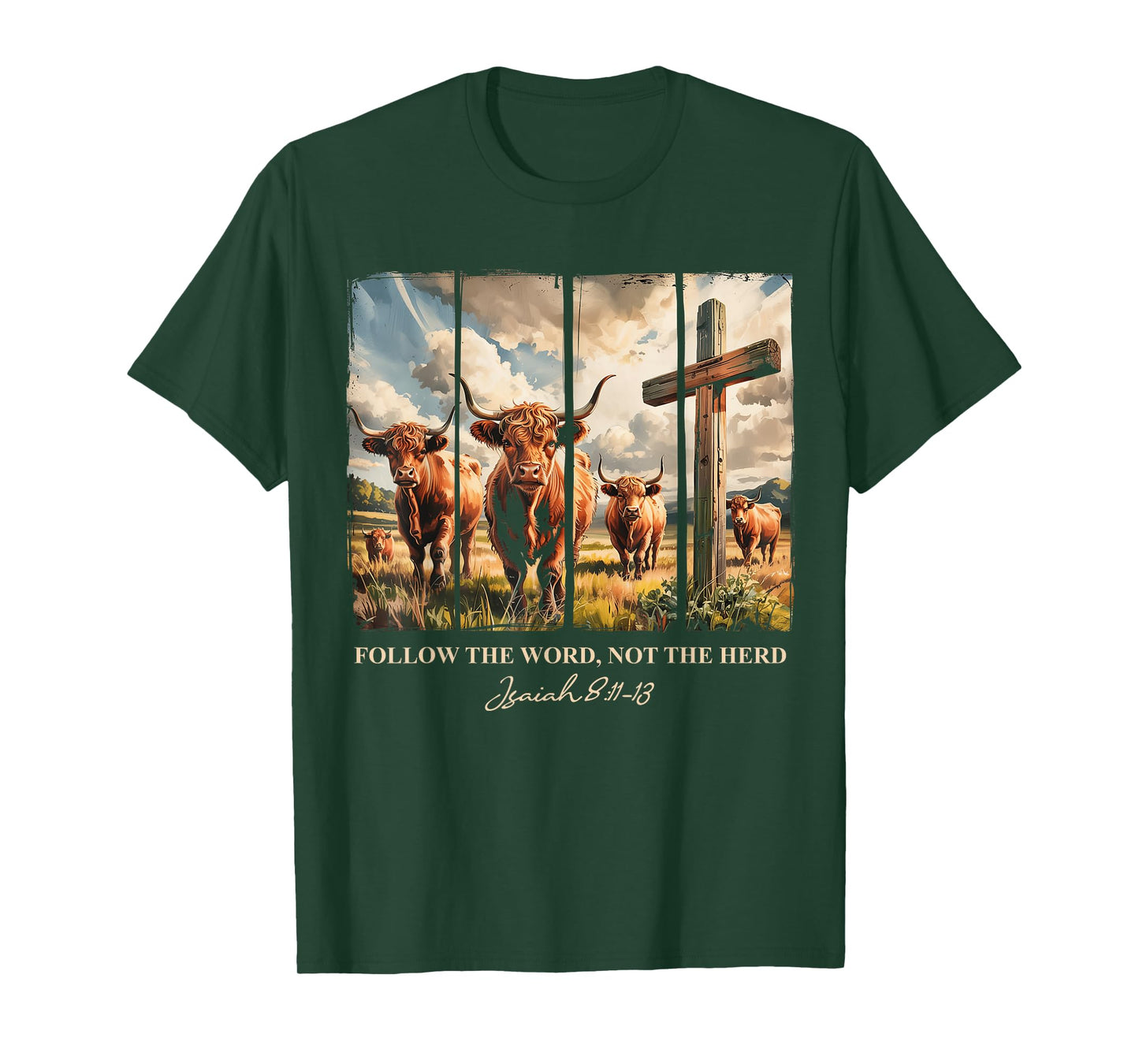 Follow The Word Not The Herd Christian Western Highland Cow T-Shirt