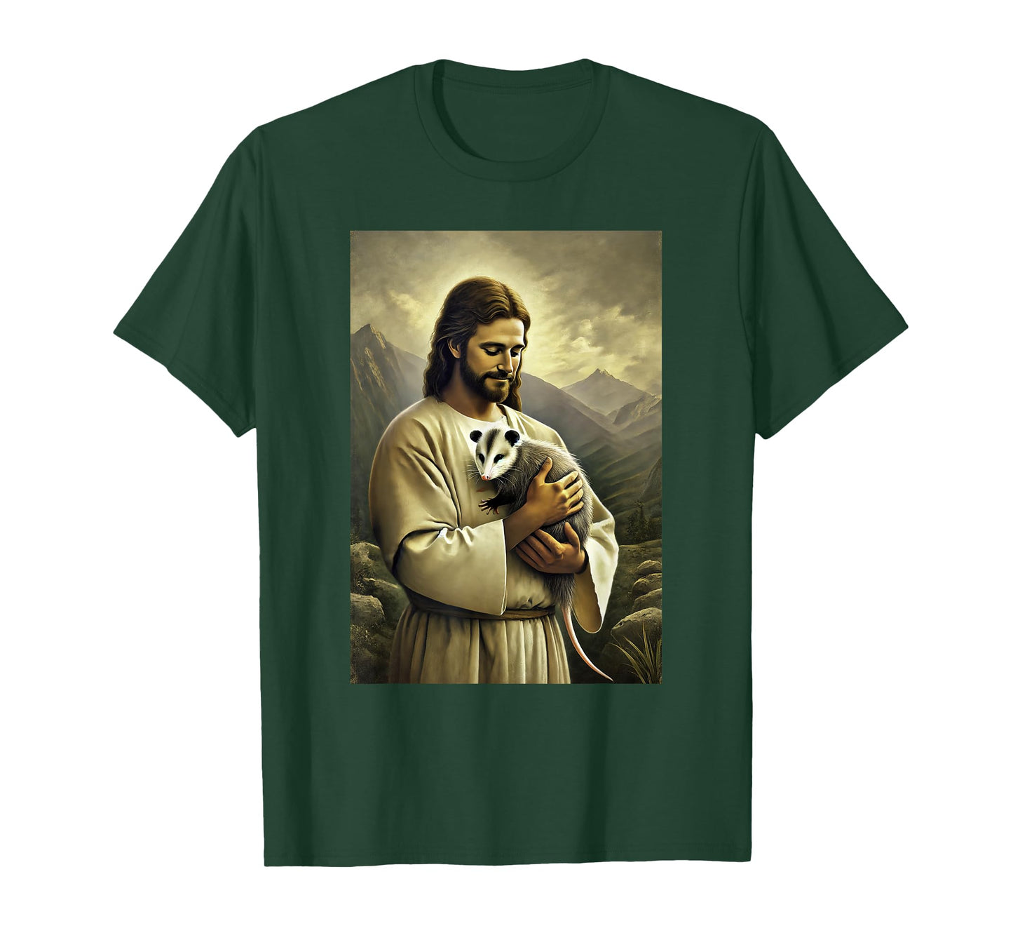 Funny Jesus Holding Opossum In His Arms Hilarious Possum T-Shirt