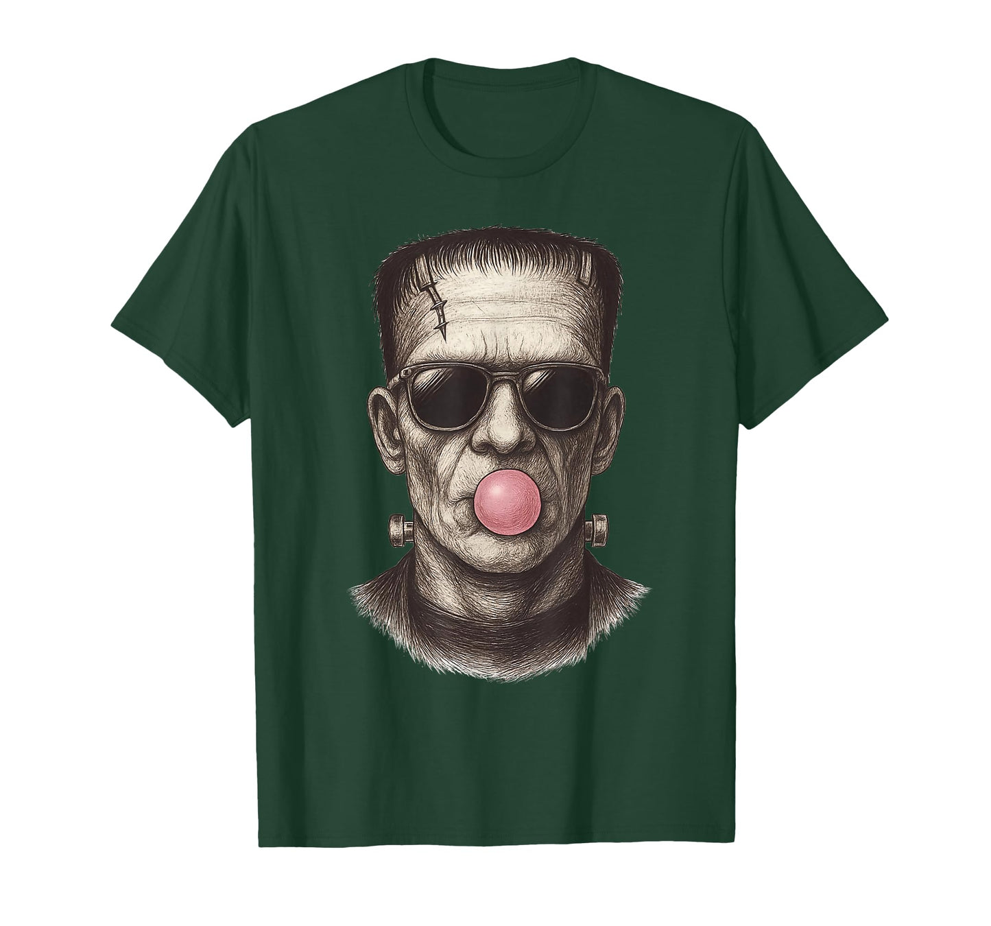 Retro Frankenstein Monster Blowing a Bubble Gum Halloween T-Shirt
