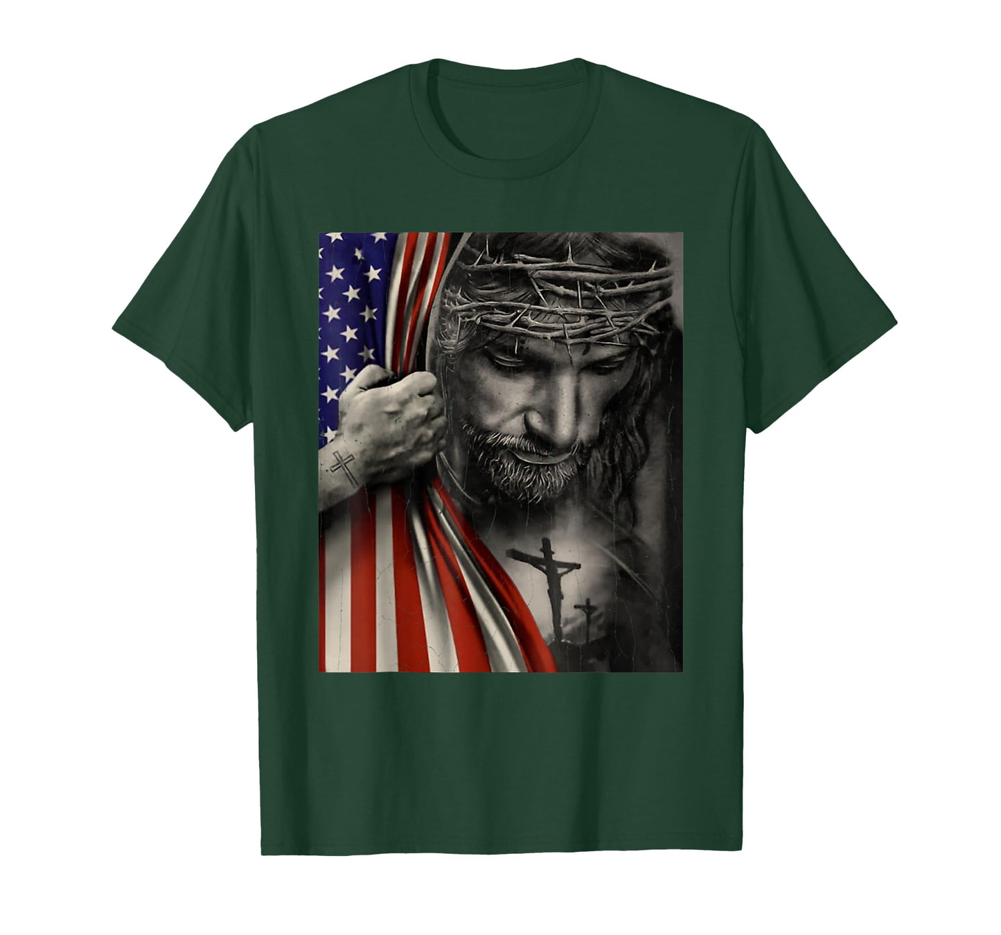 Vintage American Flag And Jesus Cross Christian Holiday T-Shirt
